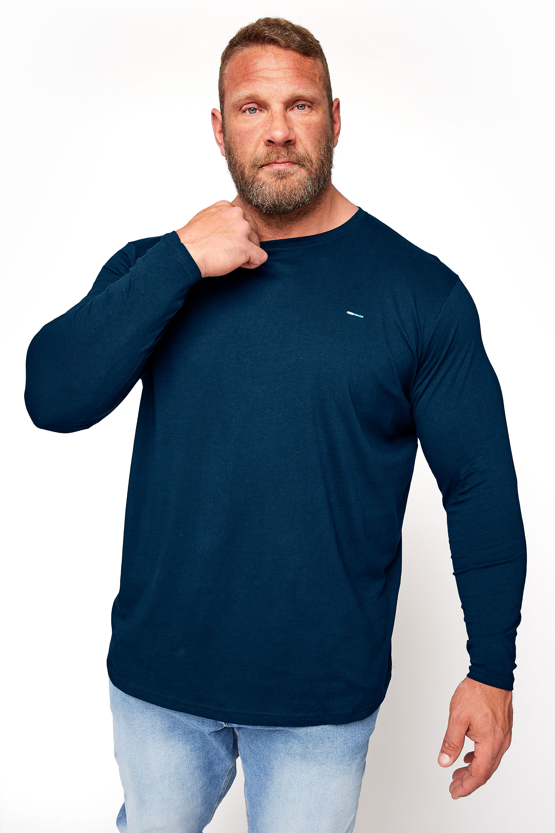 BadRhino Big & Tall Navy Blue Plain Long Sleeve T-Shirt 1