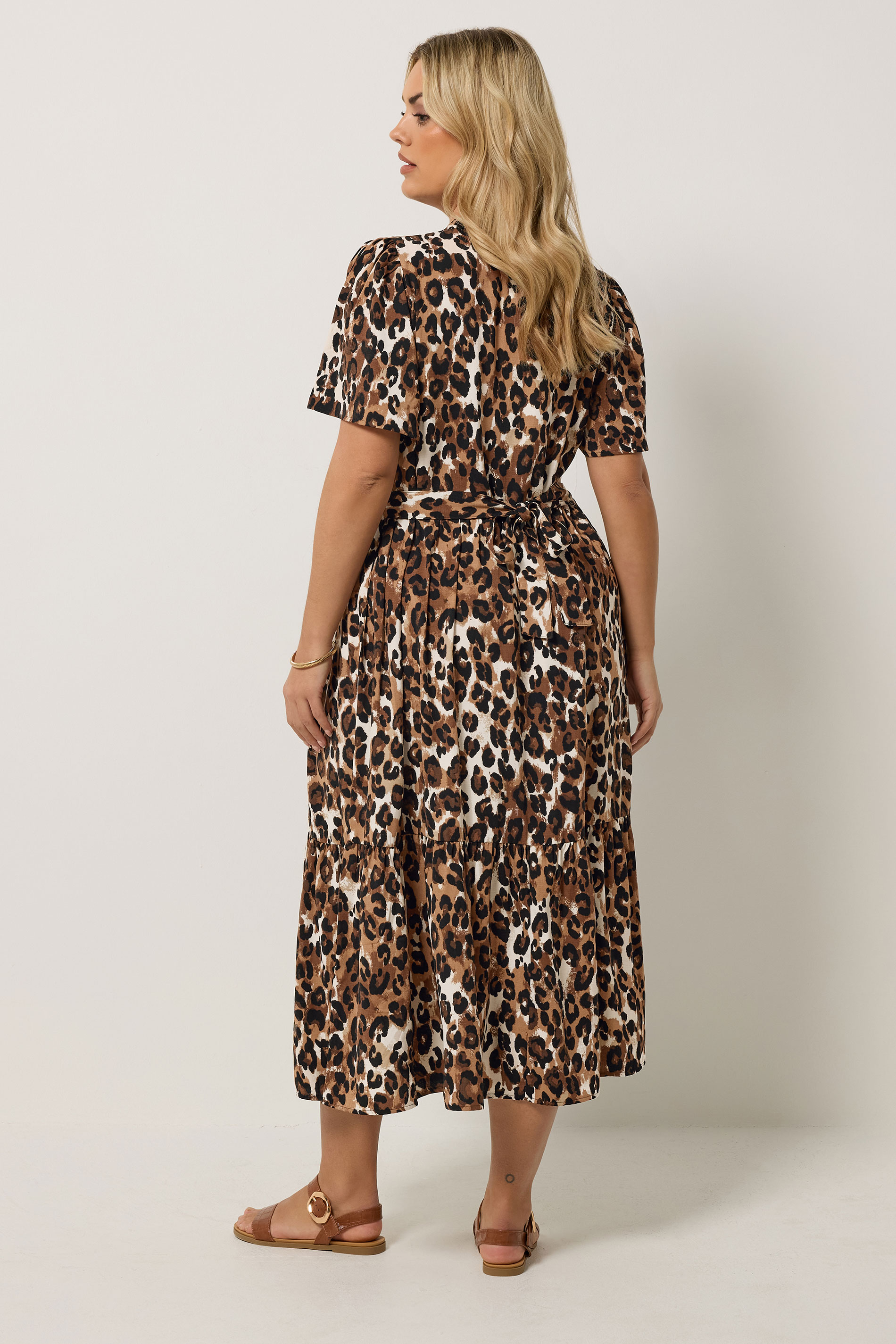 YOURS Plus Size Brown Leopard Half Placket Dress | Yours Clothing 2