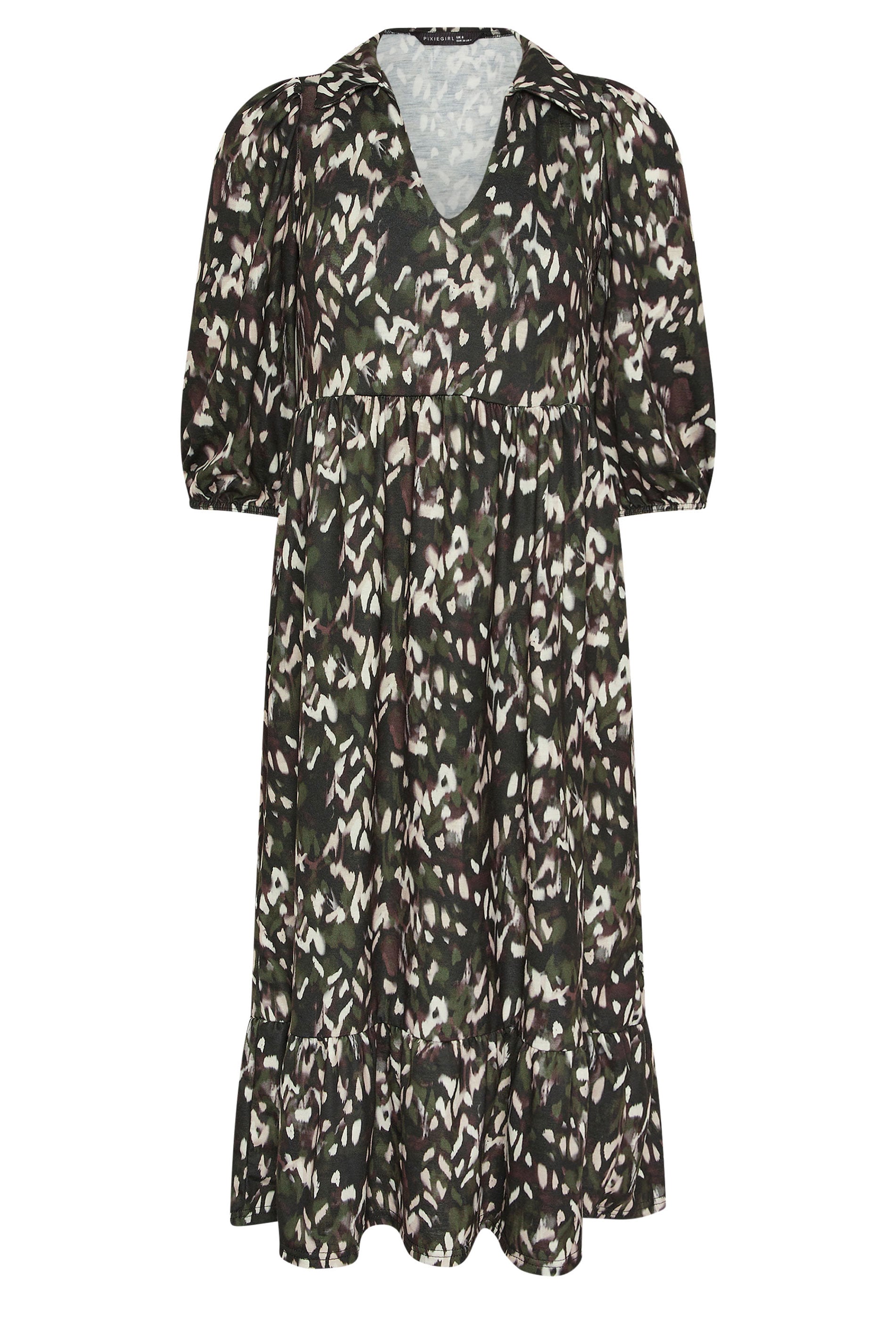 PixieGirl Petite Women's Khaki Green Camo Midi Dress | PixieGirl 5