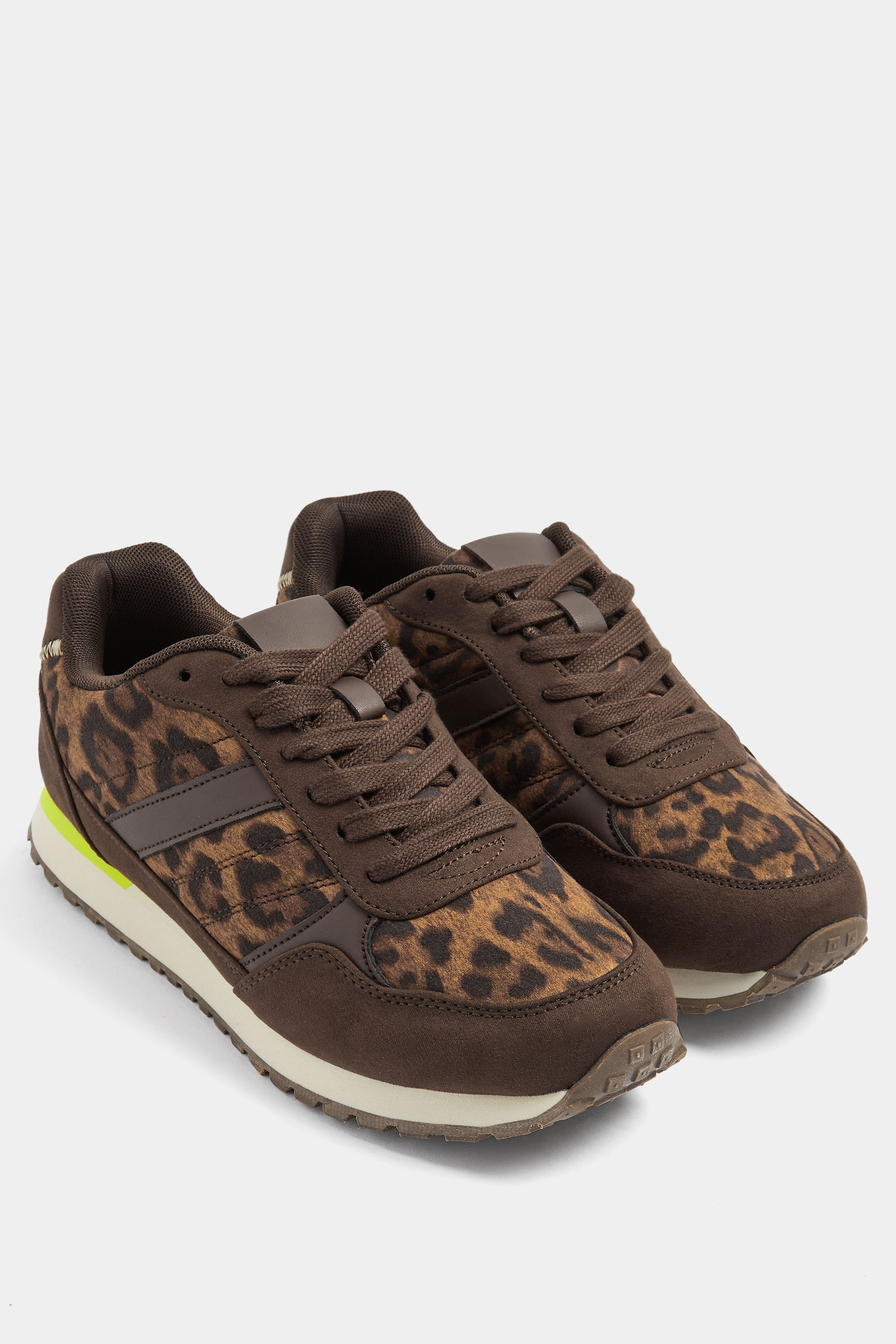 Brown Leopard Side Stripe Lace Up Trainer In Wide EEE Fit | Yours Clothing 3