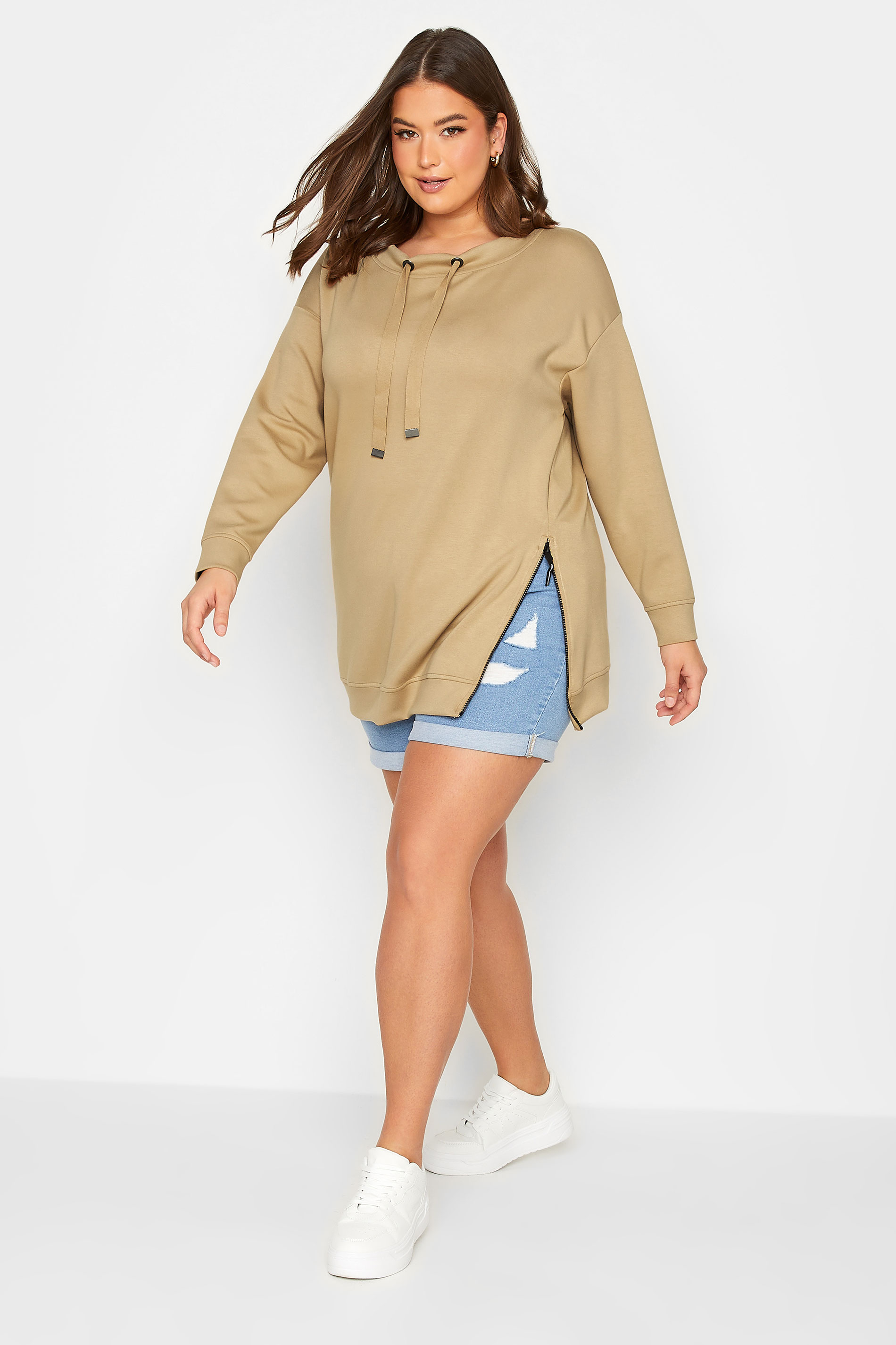 YOURS Curve Plus Size Brown Side Split Sweatshirt | Yours Clothing  3