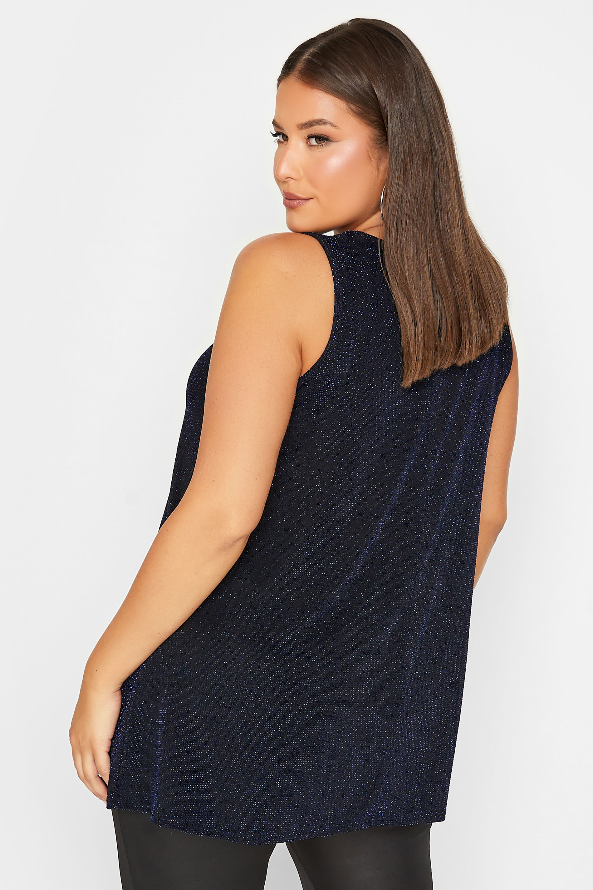 Curve Blue Cut Out Glitter Swing Vest Top | Yours Clothing 3