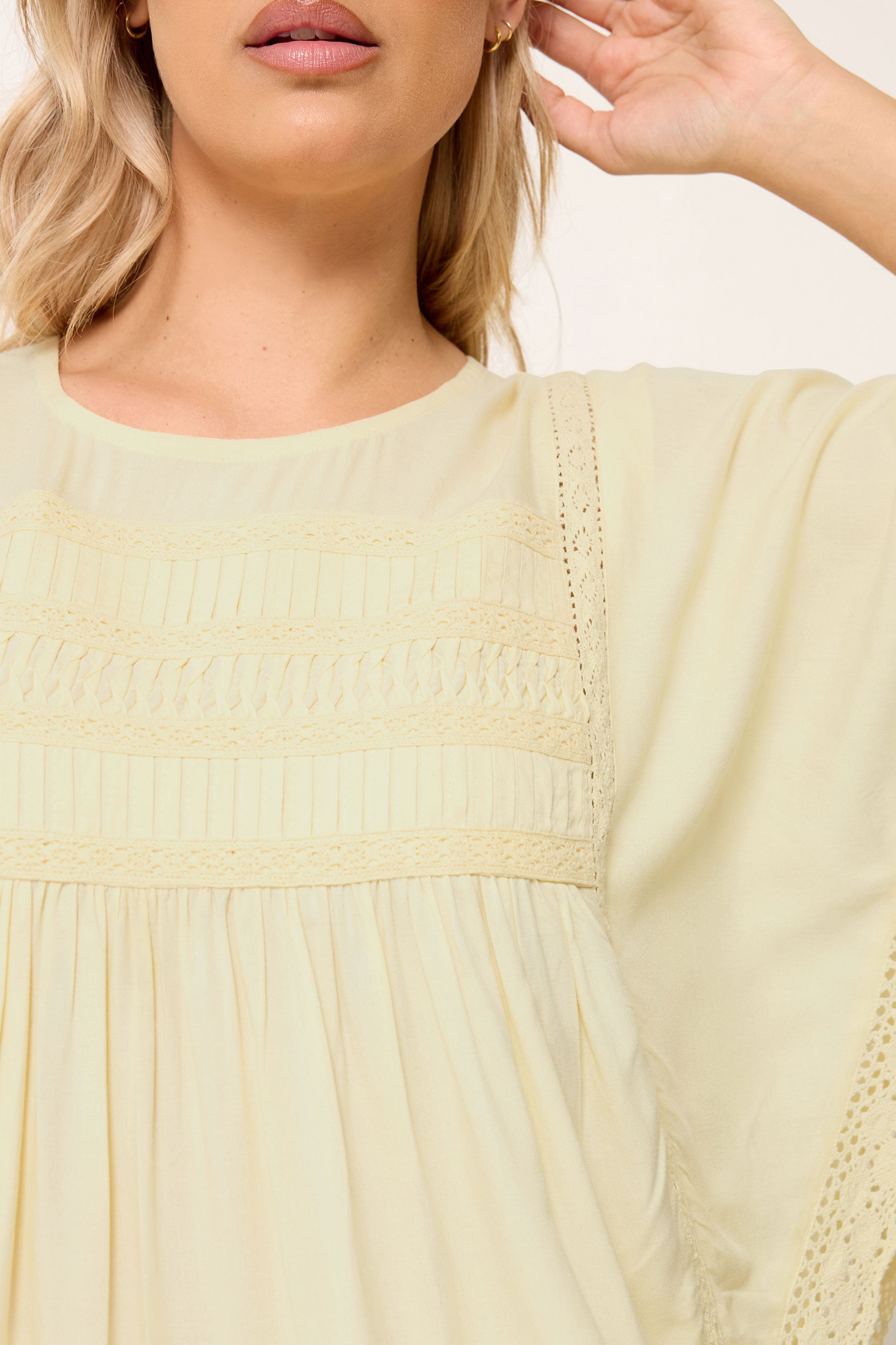 YOURS Plus Size Yellow Crochet Drape Sleeve Blouse | Yours Clothing 4