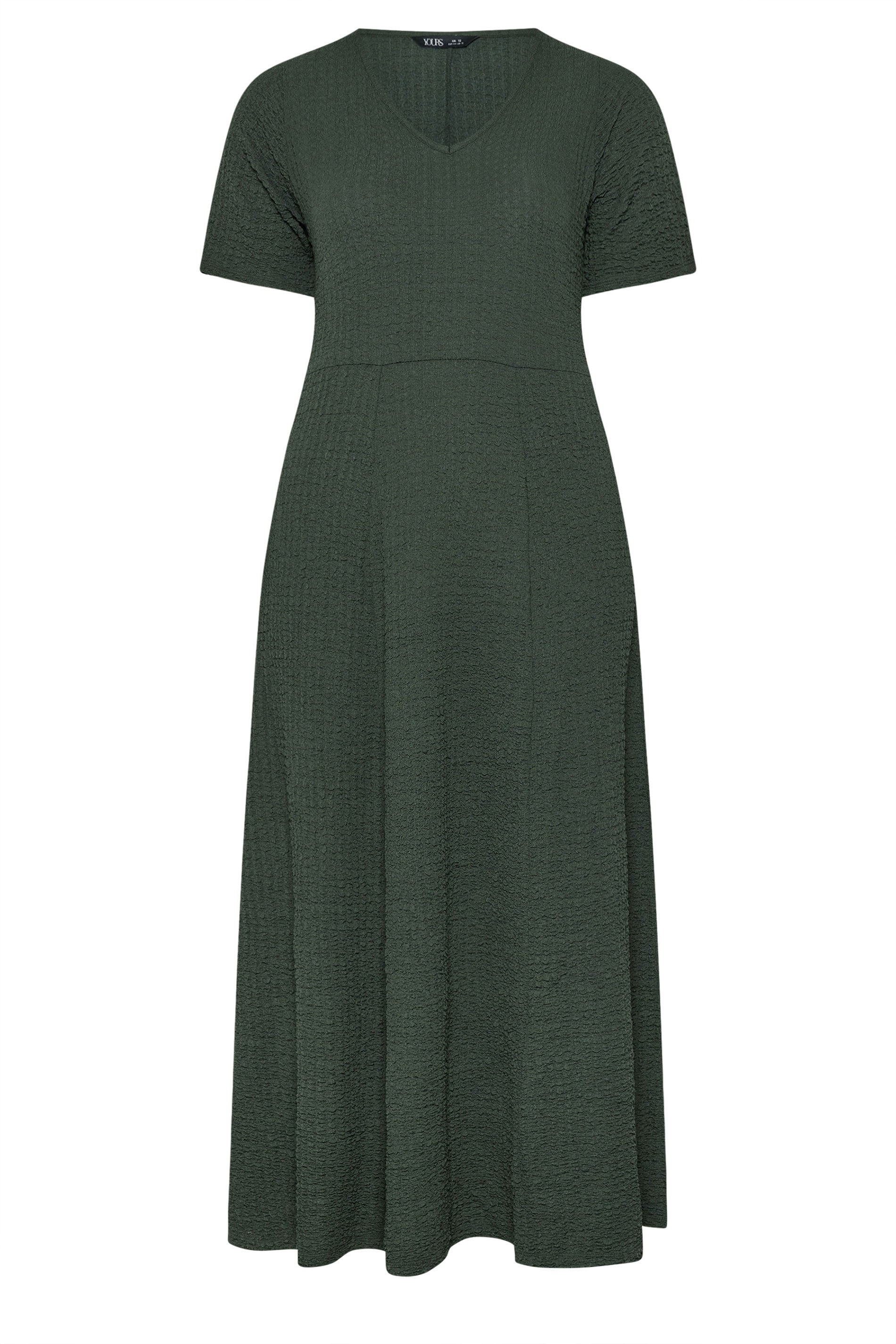 YOURS Plus Size Khaki Green Textured Maxi Dress | Yours Clothing 5