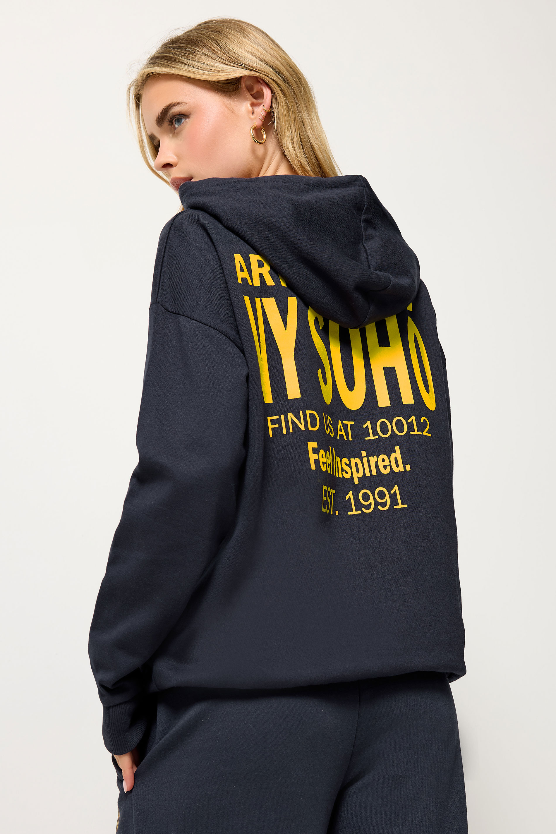 PixieGirl Petite Women's Navy Blue Back Slogan Hoodie | PixieGirl 2