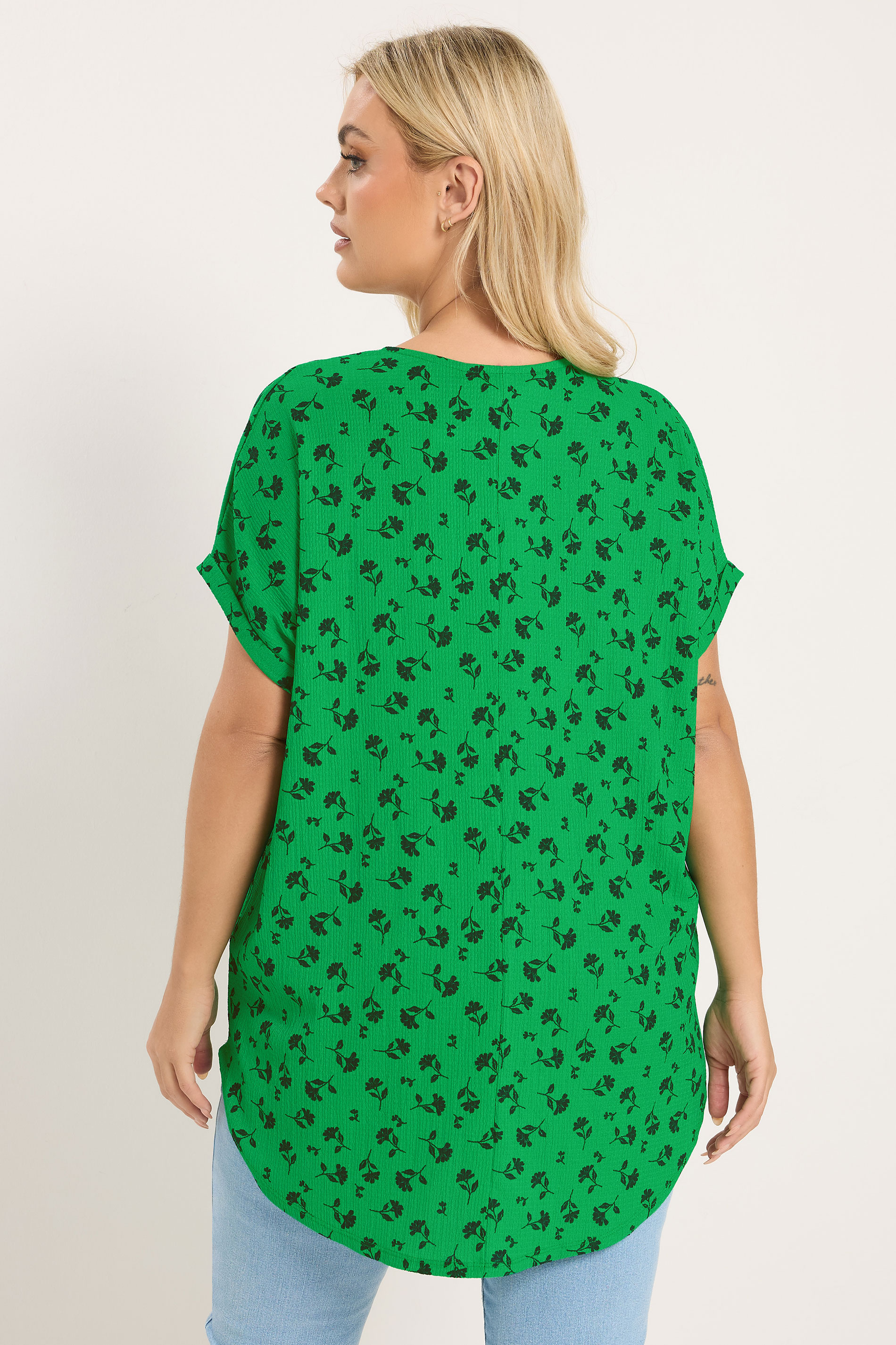 YOURS Plus Size Green Floral Notch Neck Top | Yours Clothing 2