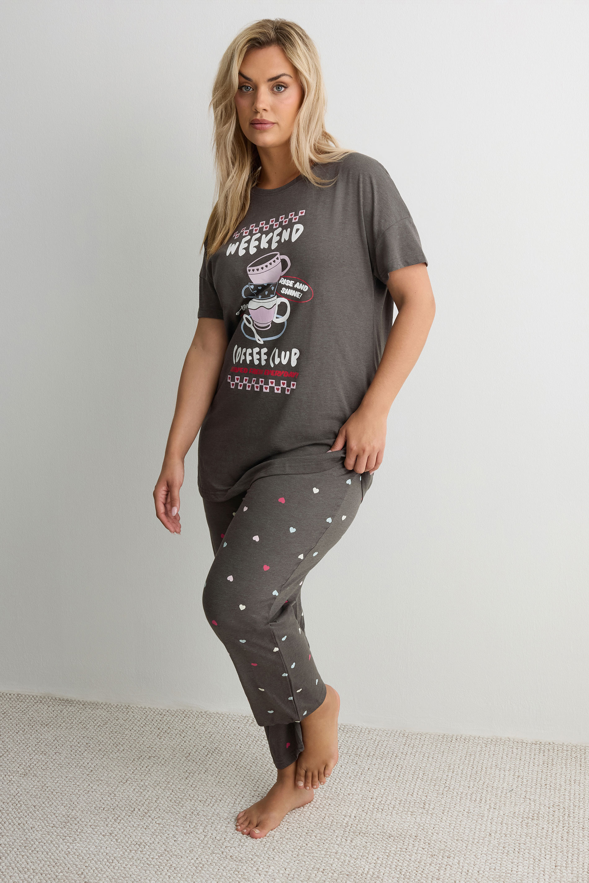 YOURS Plus Size Set Brown 'Weekend Coffee Club' Wide Leg Pyjama | Yours Clothing 3