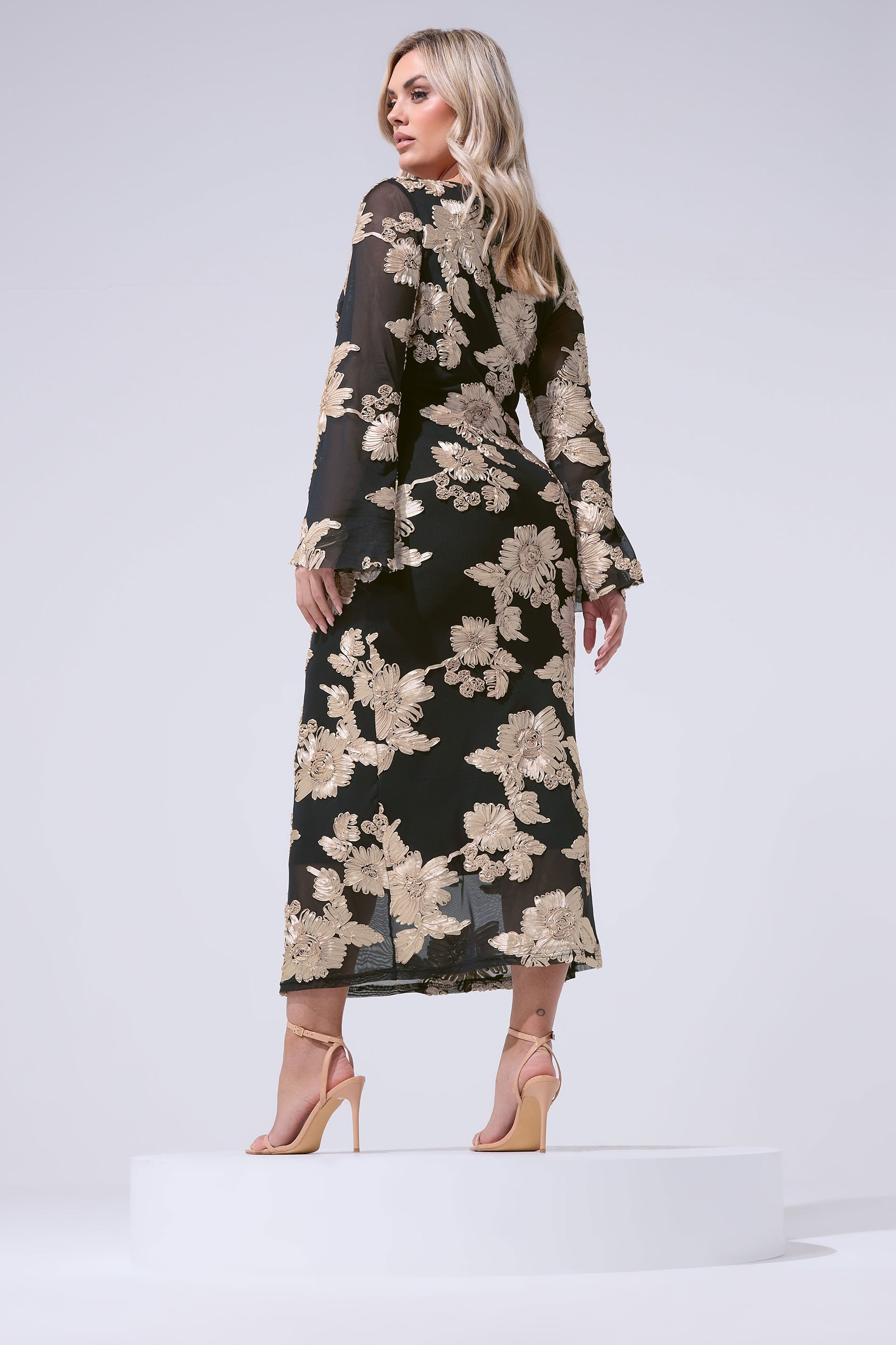 YOURS LONDON Plus Size Black Floral Applique Maxi Dress | Yours Clothing 2