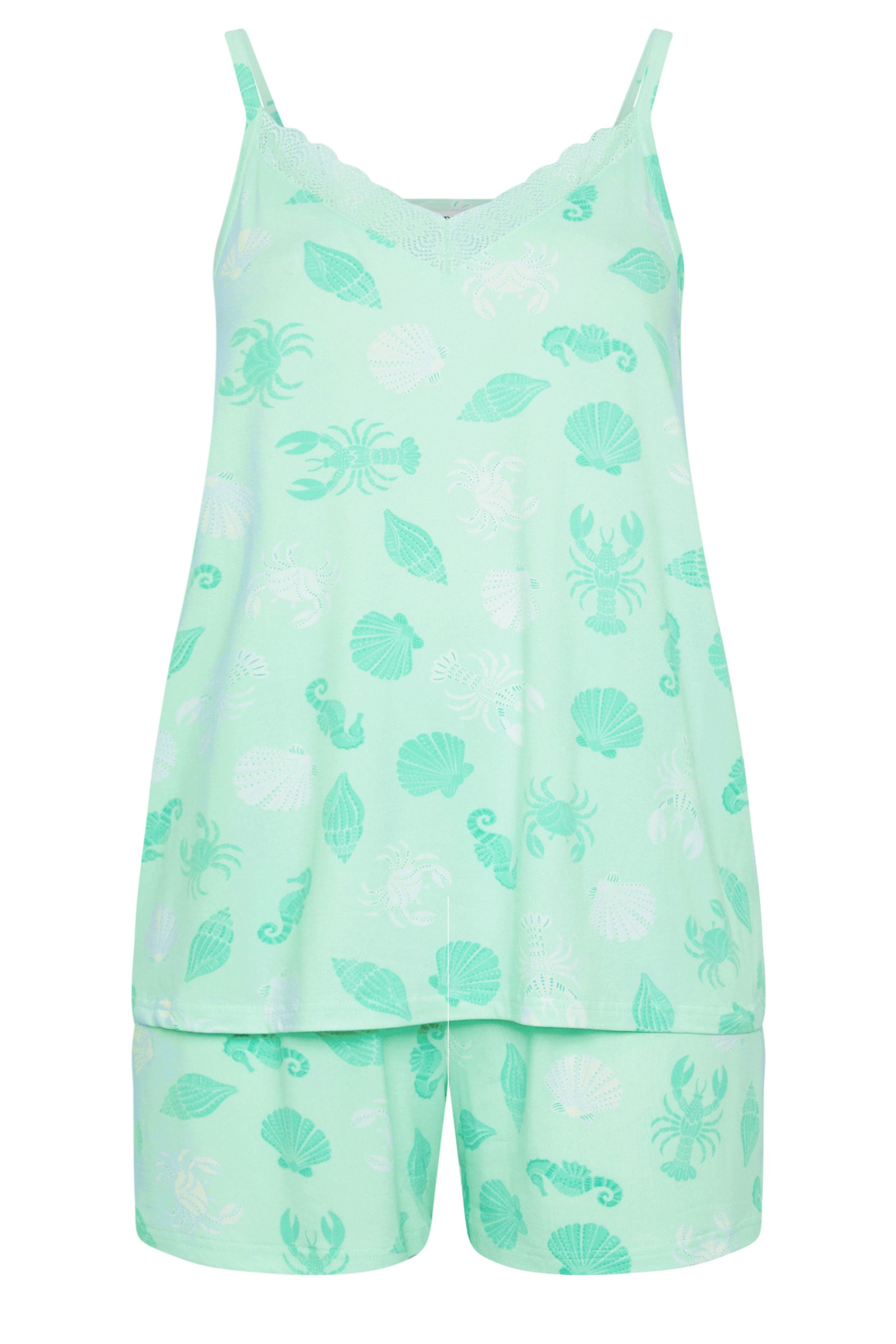 YOURS Plus Size Green Shell Print Soft Touch Pyjama Set | Yours Clothing 5