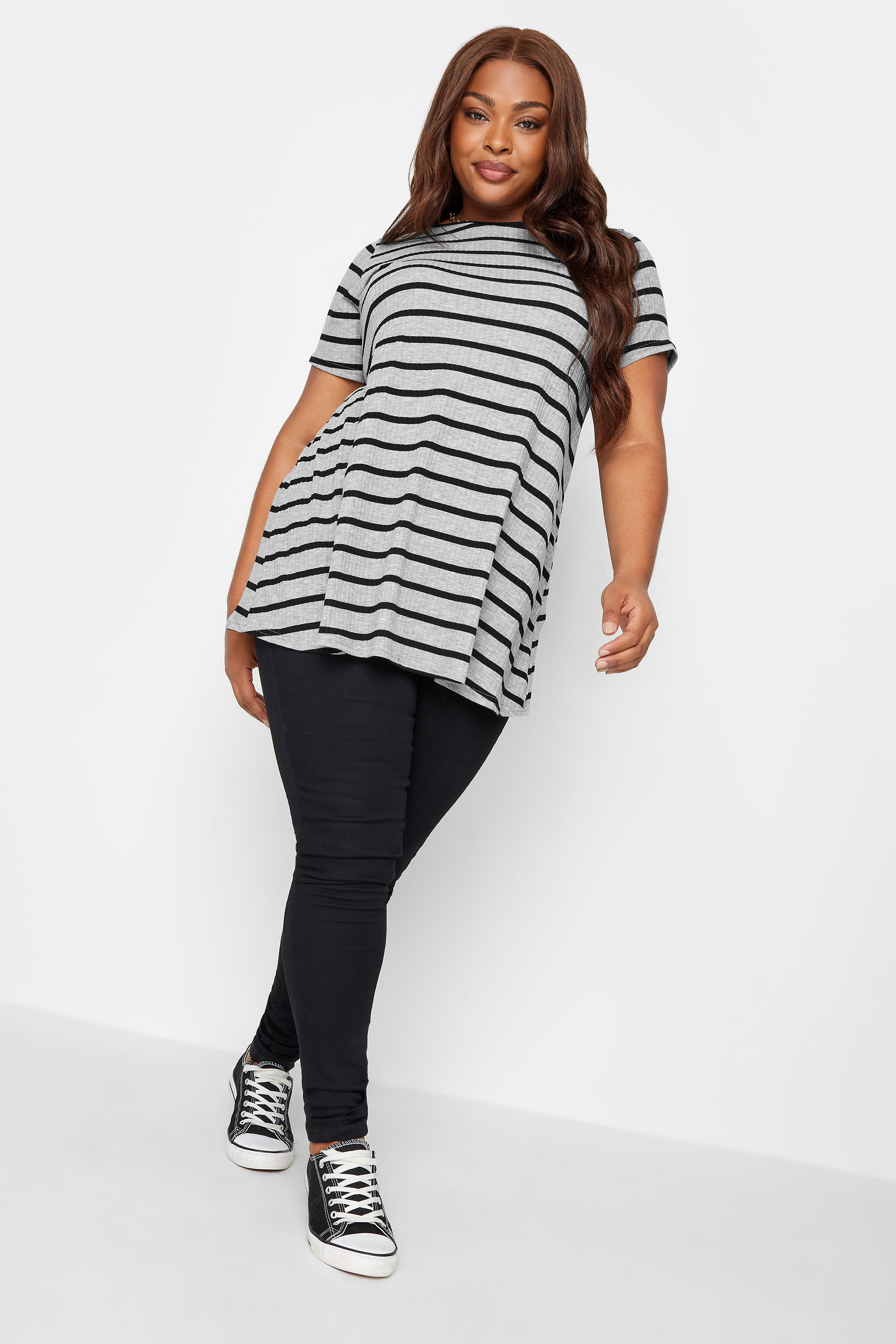 YOURS Plus Size 2 Pack Black Ribbed Swing T-Shirts | Yours Clothing 3