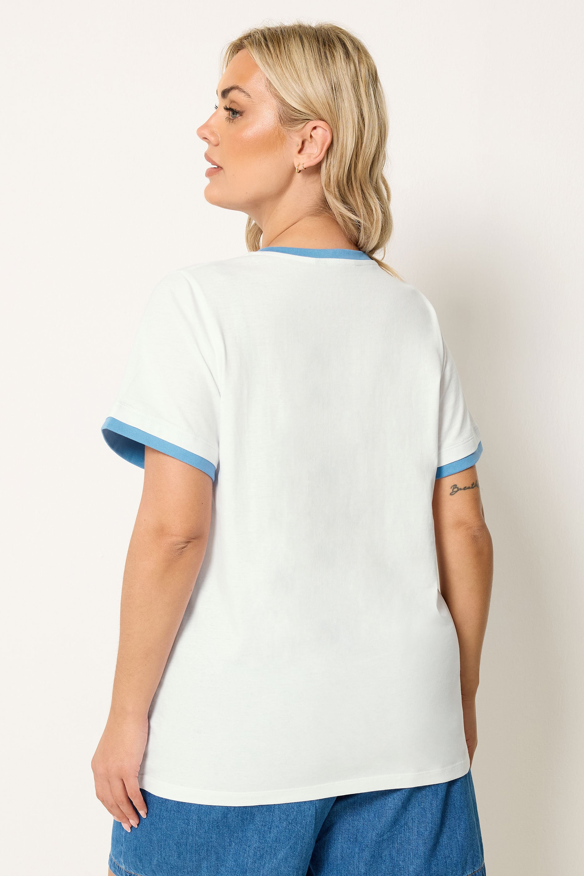 YOURS Plus Size White Contrast Trim T-Shirt | Yours Clothing 2