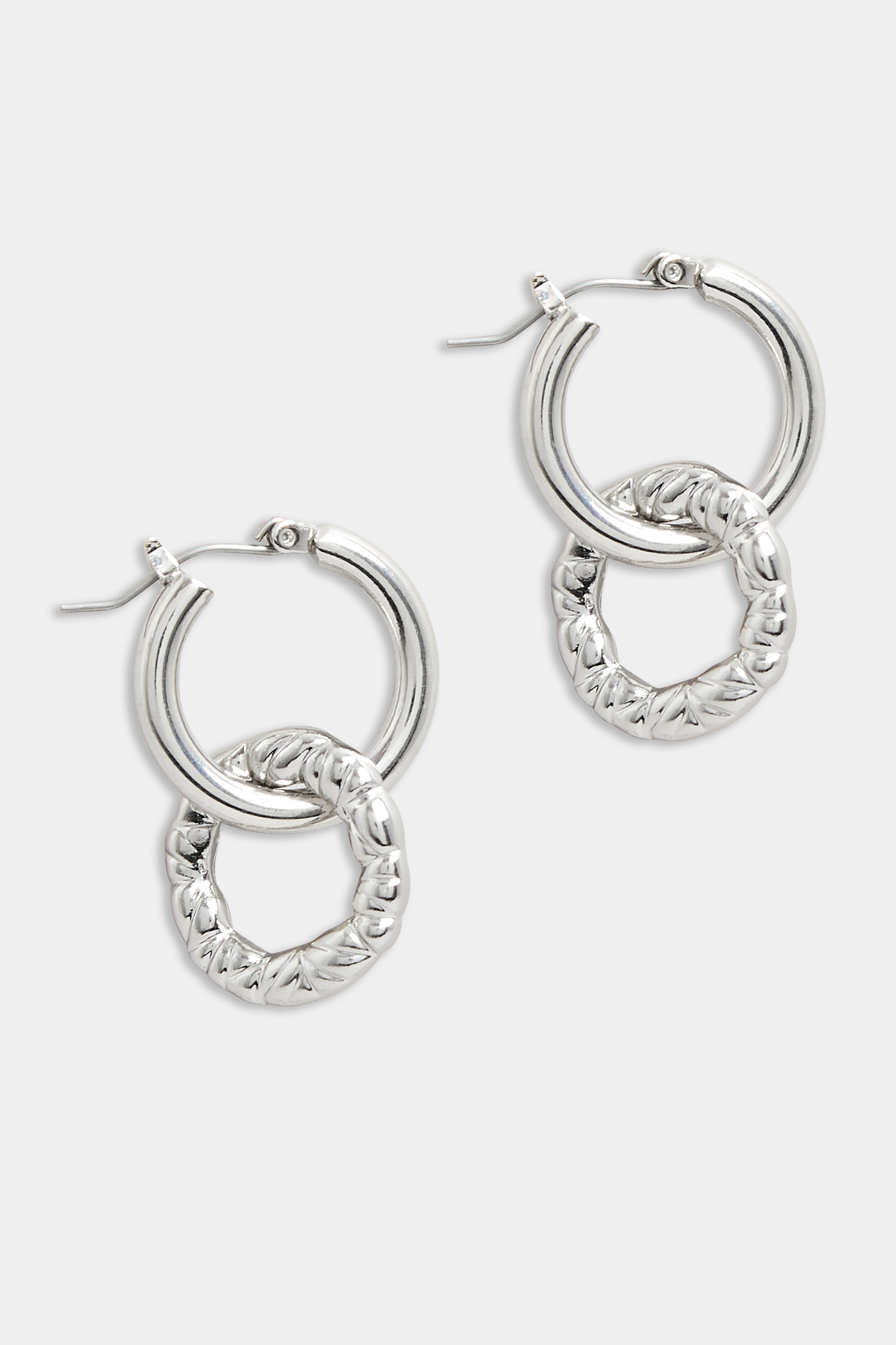 Silver Diamante Double Hoop Earrings | Yours Clothing  2