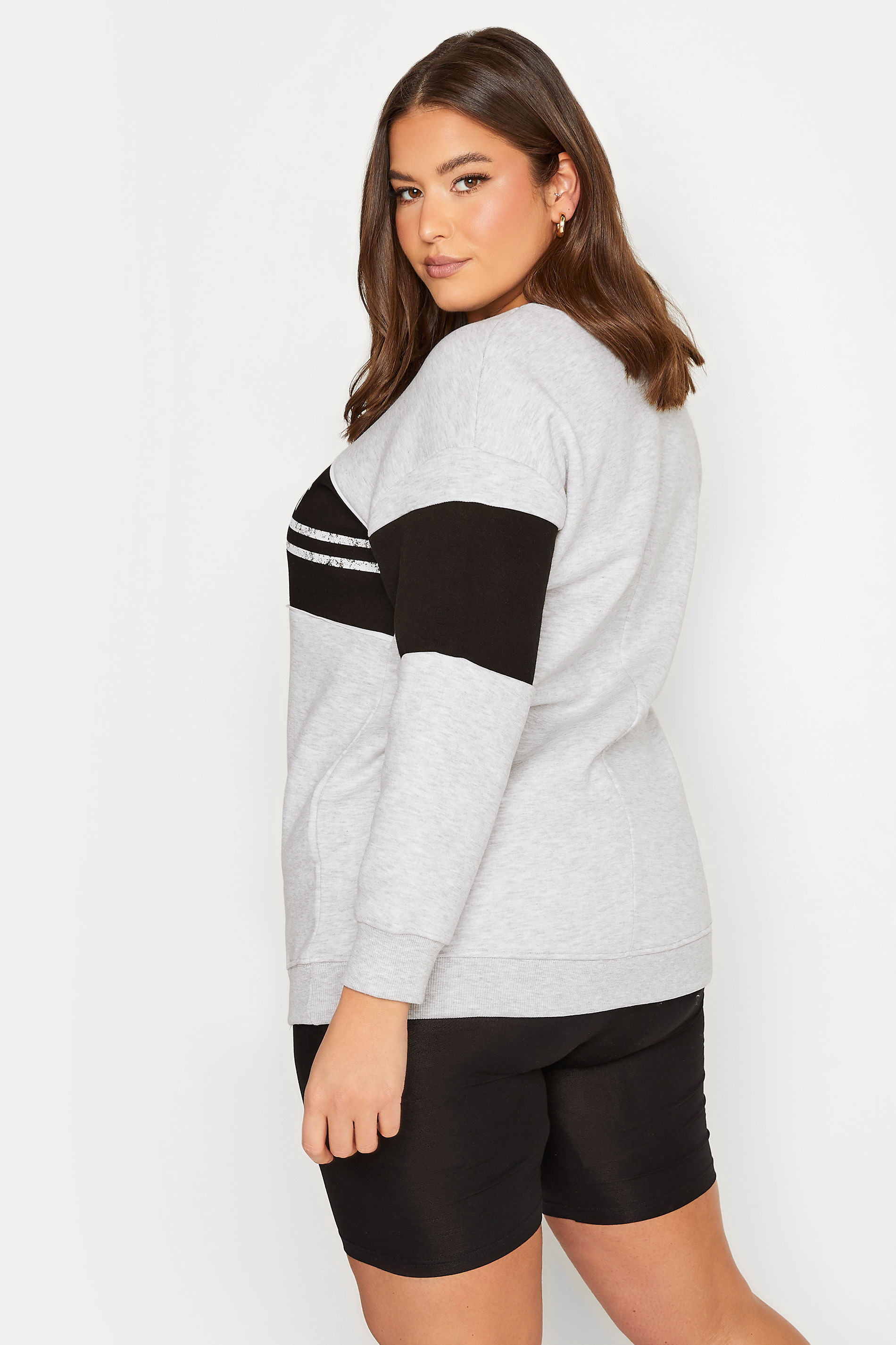 YOURS Plus Size Curve Grey 'NYC' Slogan Colour Block Sweatshirt | Yours Clothing  3
