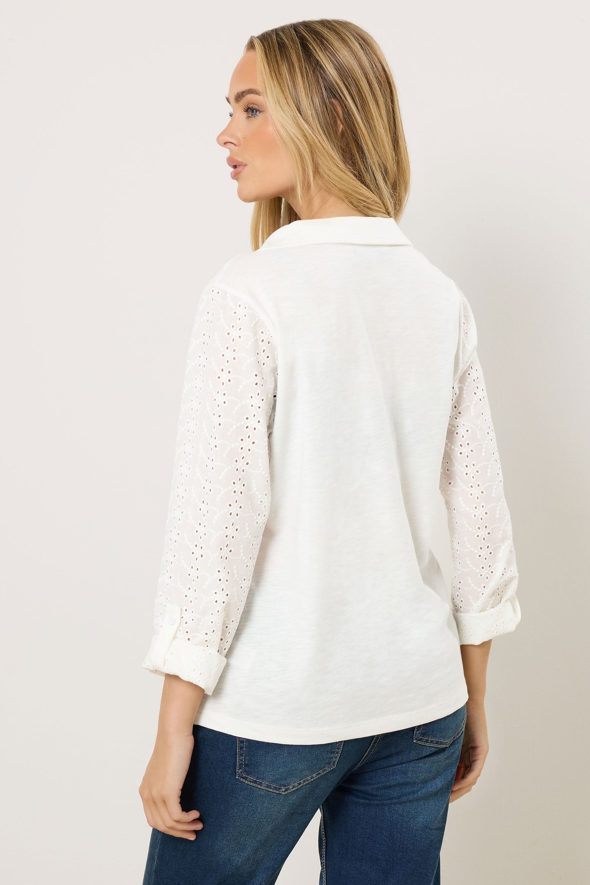 M&Co White Broderie Sleeve Cotton Shirt | M&Co 2