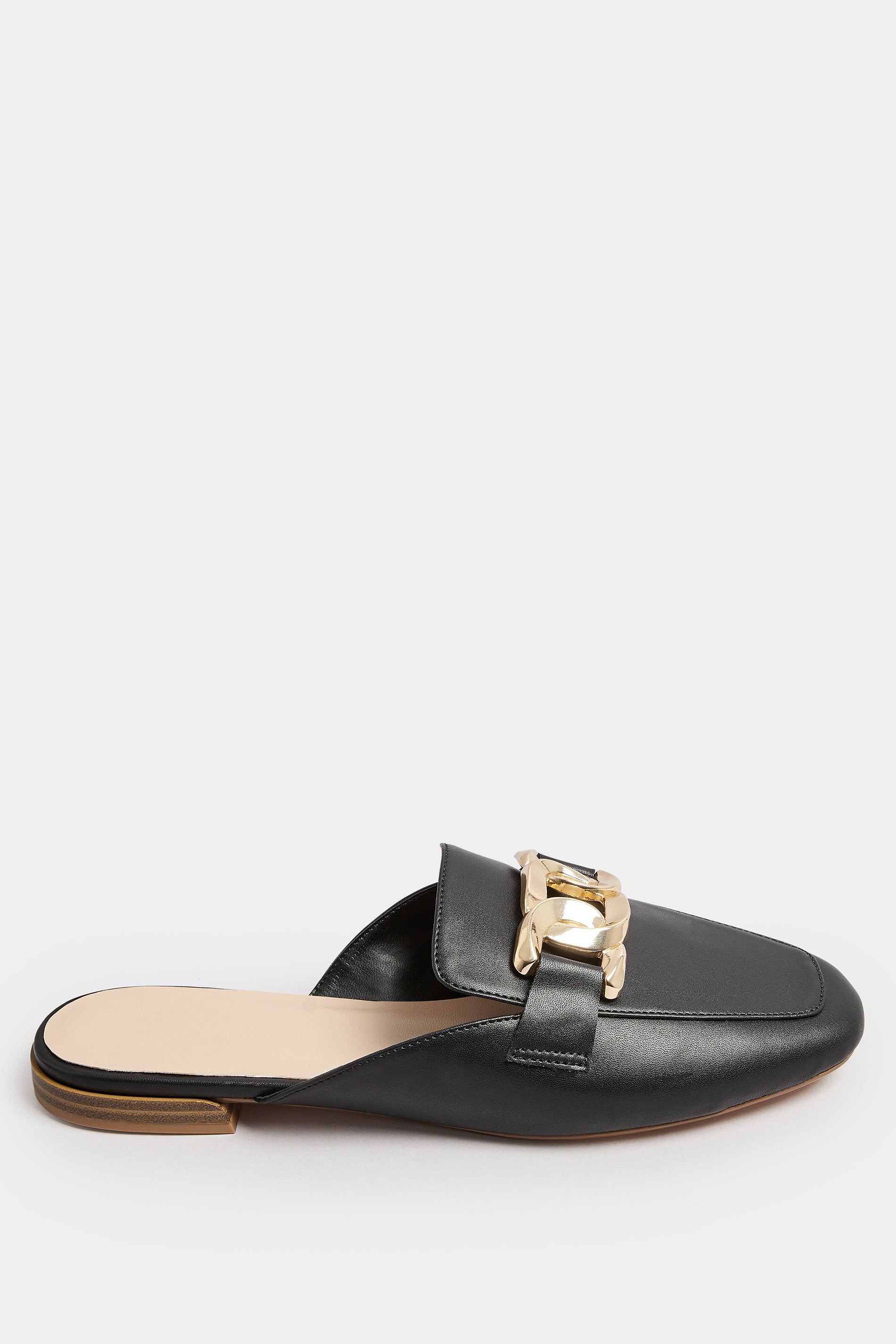 Black Chain Detail Mule Loafers In Extra Wide EEE Fit | Yours Clothing