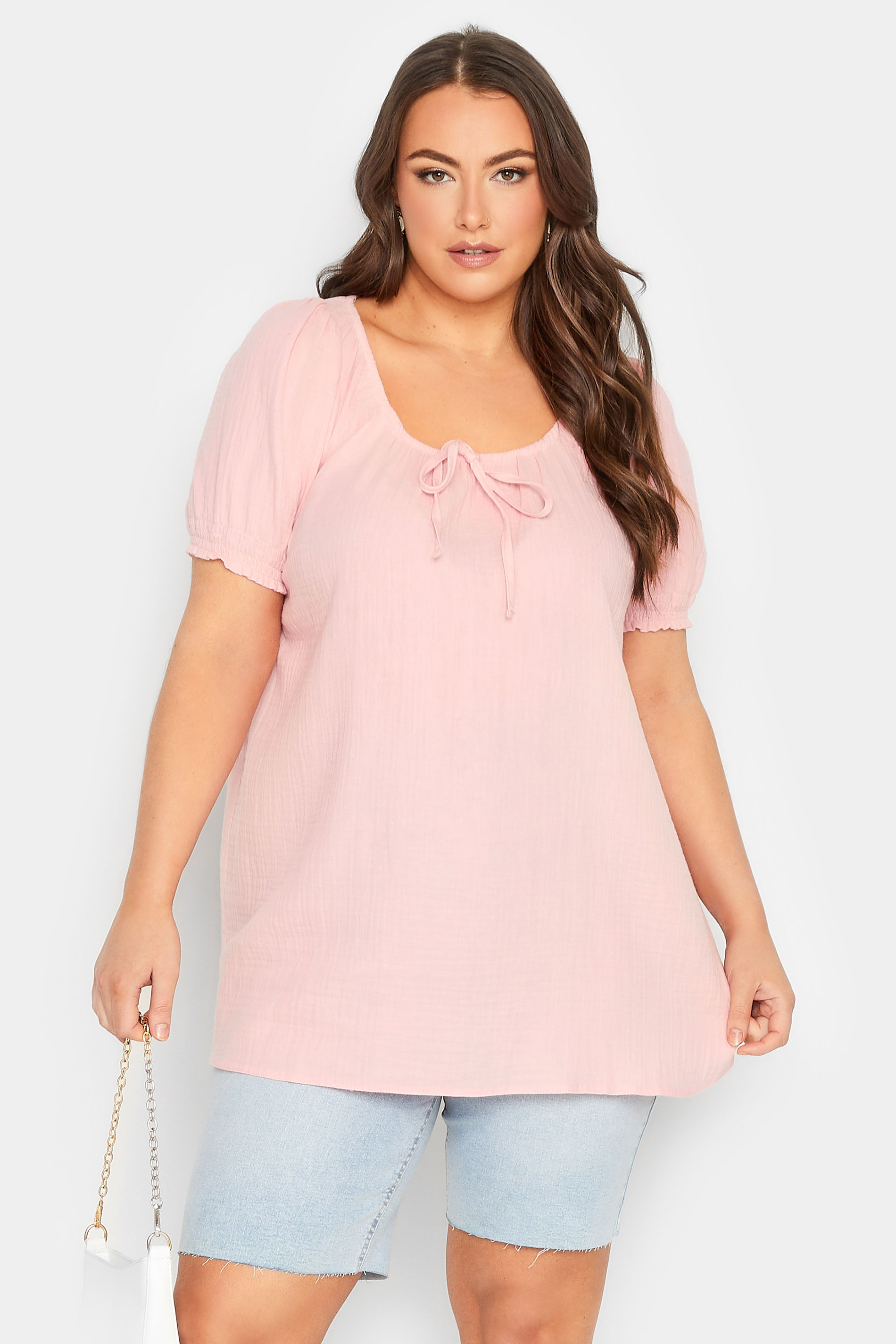 YOURS Plus Size Pink Crinkle Gypsy Top | Yours Clothing  1