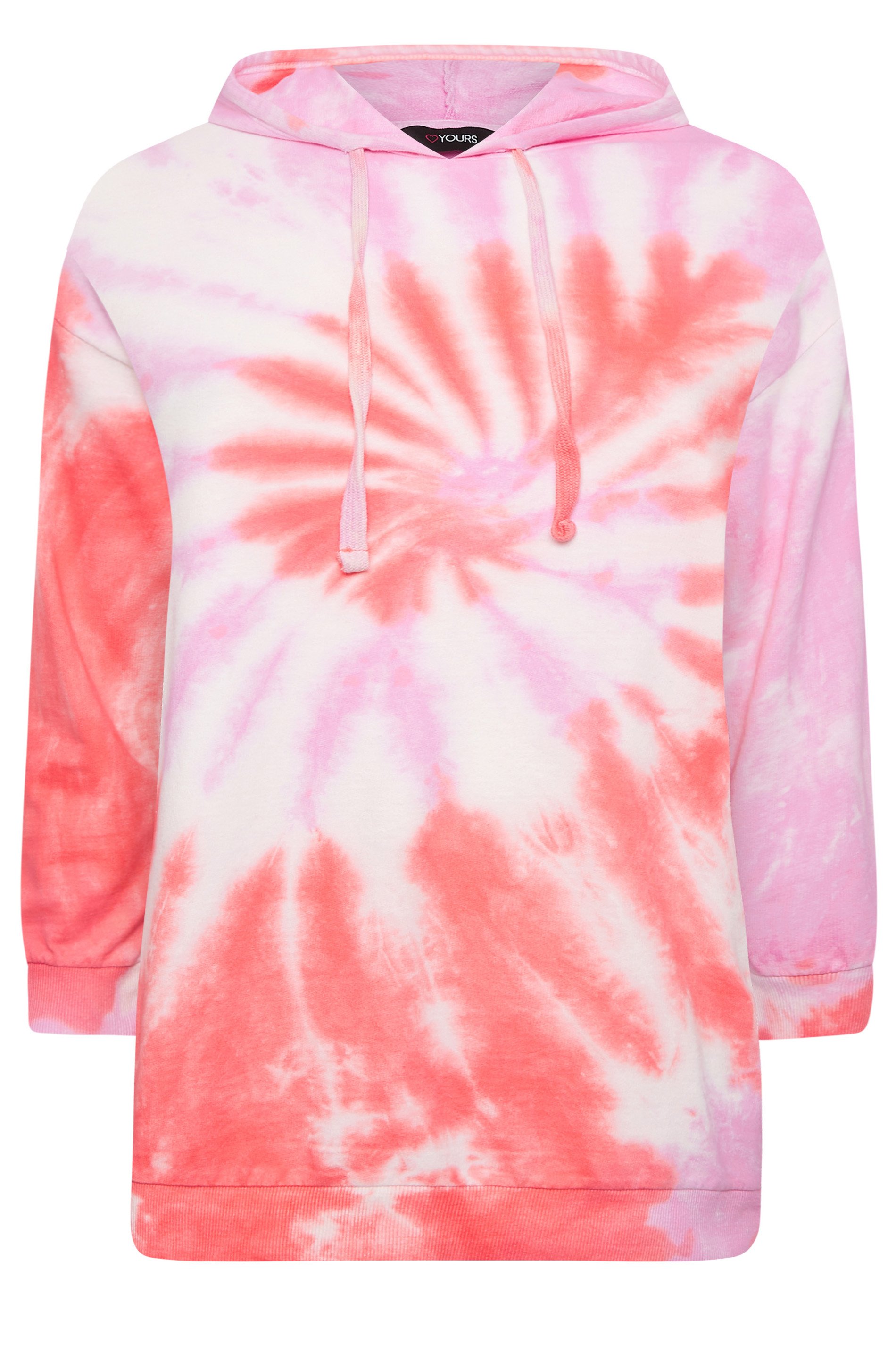 YOURS Curve Bright Pink Tie Dye Hoodie Yours Clothing