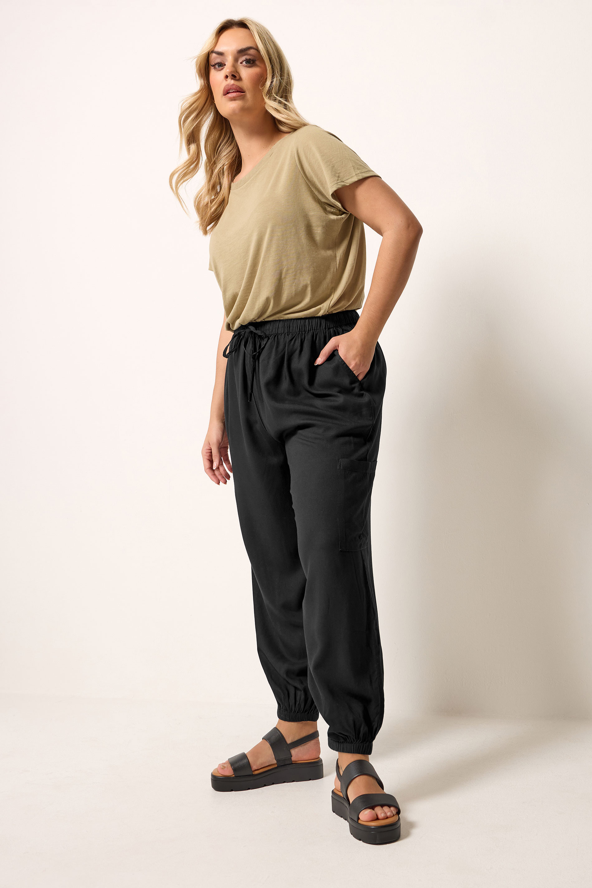 YOURS Plus Size Black Cargo Balloon Trousers | Yours Clothing 1