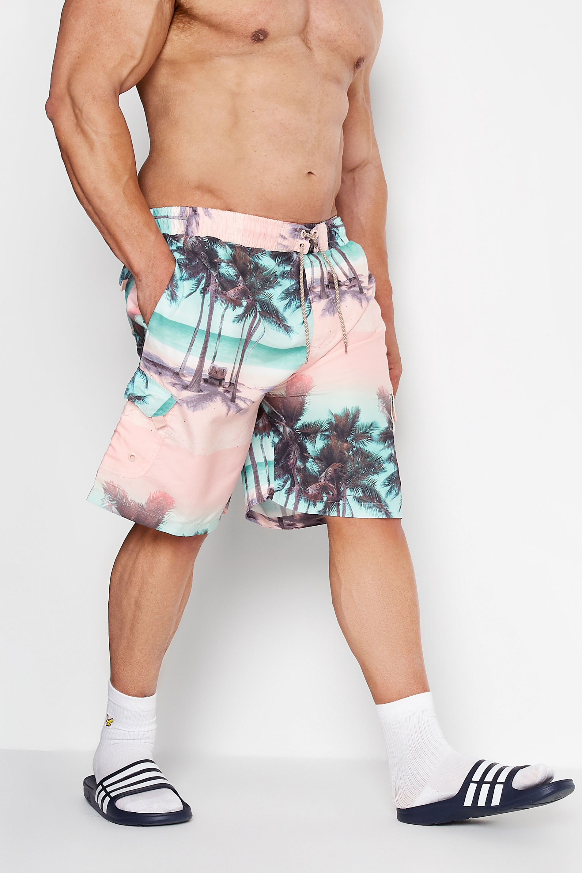 KAM Big \u0026 Tall Pink Palm Tree Print 