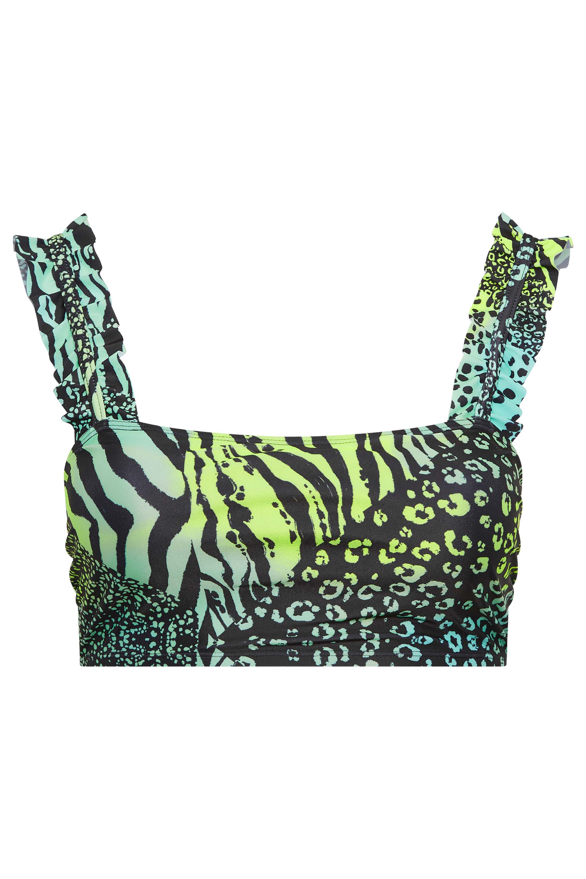 YOURS Curve Plus Size Green Animal Print Frill Sleeves Bikini Top ...