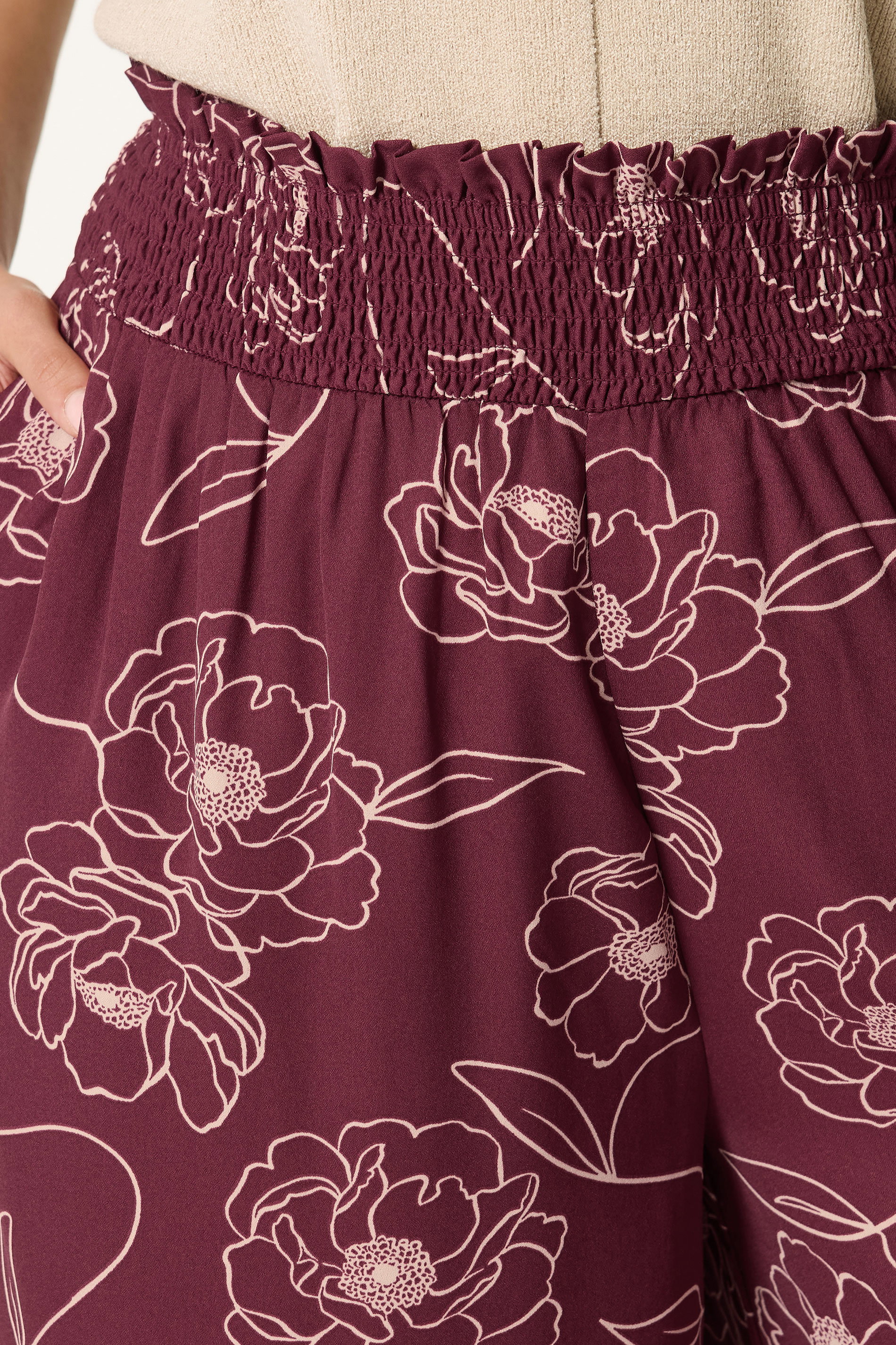 YOURS Plus Size Burgundy Red Floral Wide Leg Trousers | Yours Clothing 4
