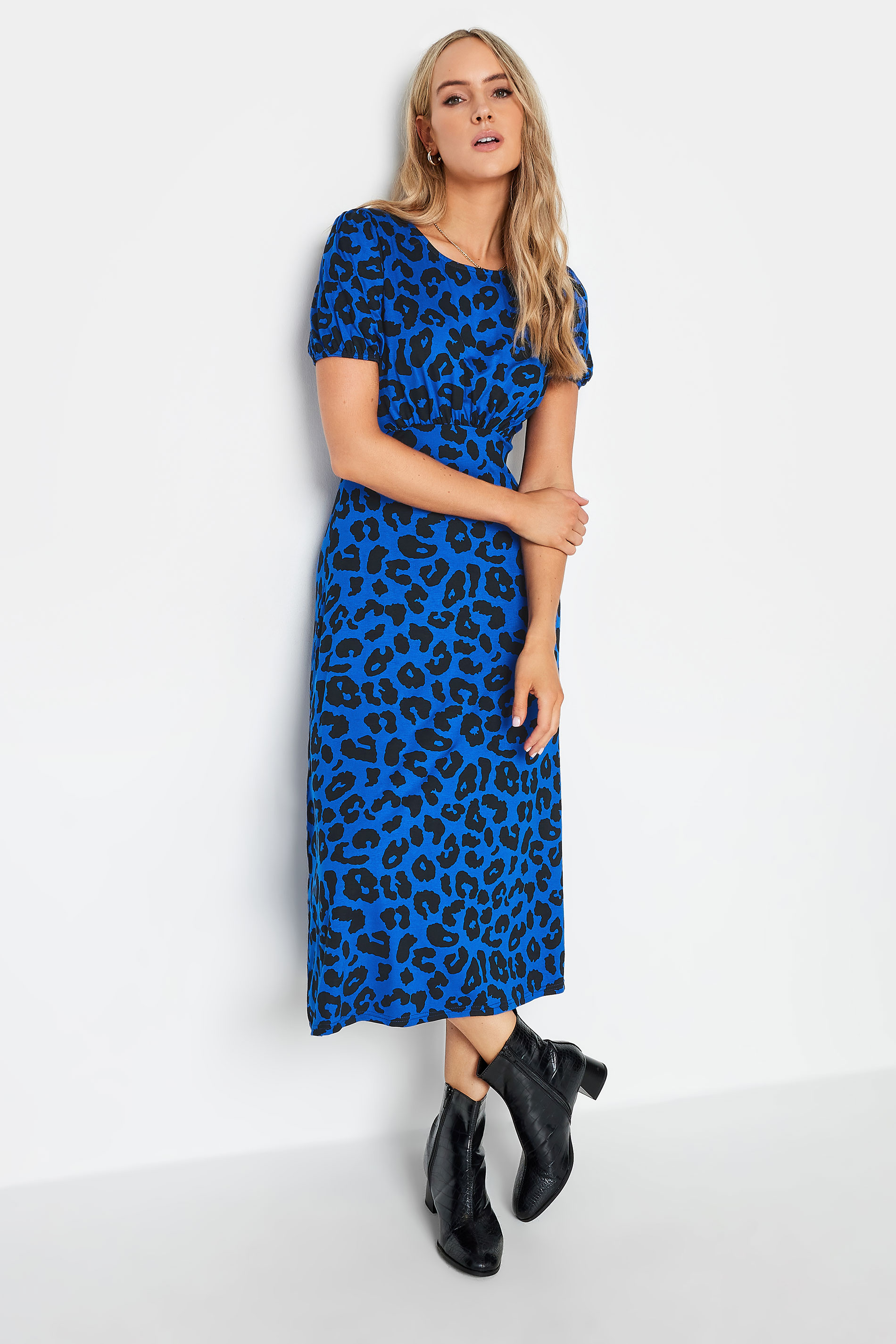 LTS Women's Tall Blue Animal Print Midi Tea Dress | Long Tall Sally 1