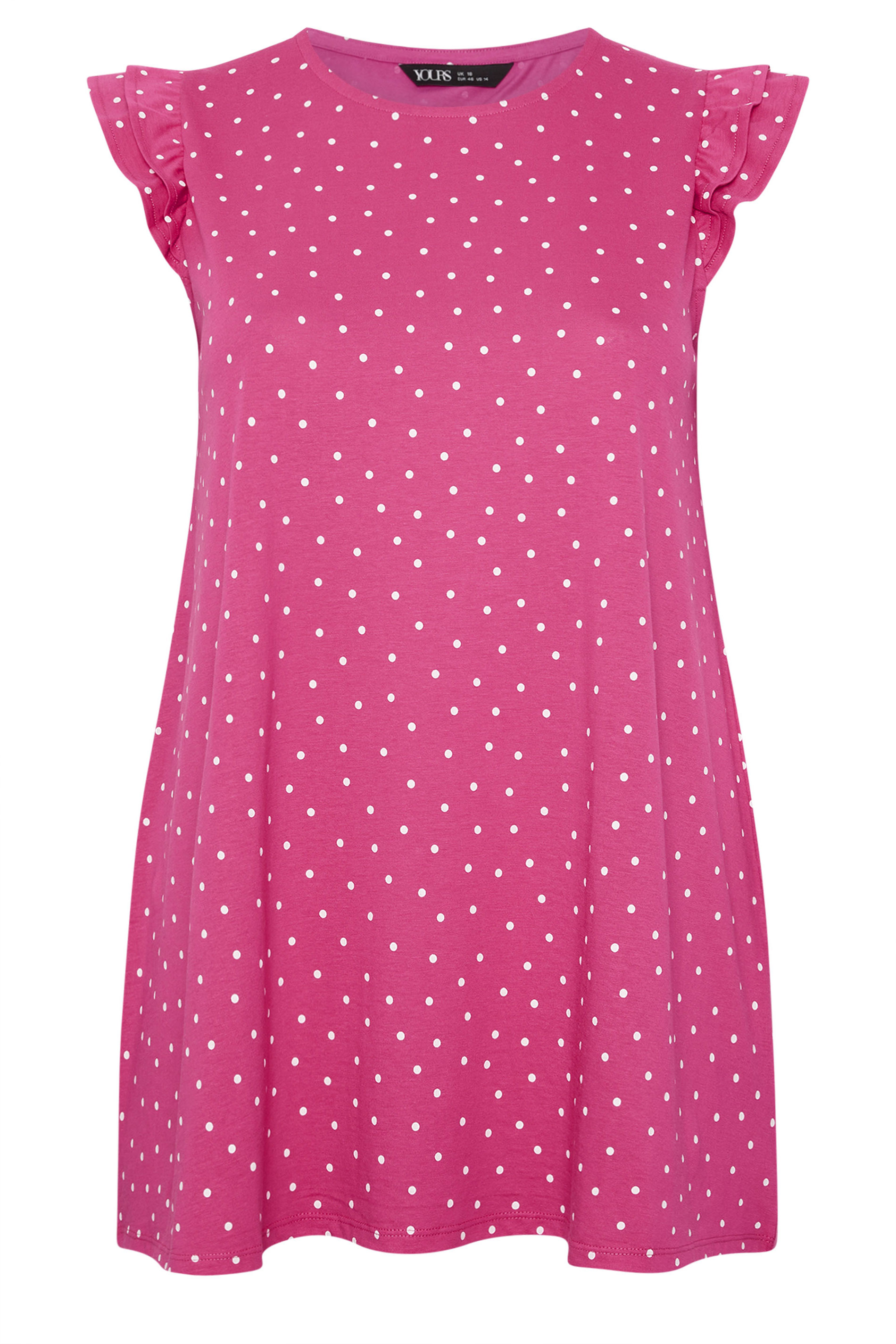 YOURS Plus Size Pink Polka Dot Frill Sleeve Vest Top | Yours Clothing 5