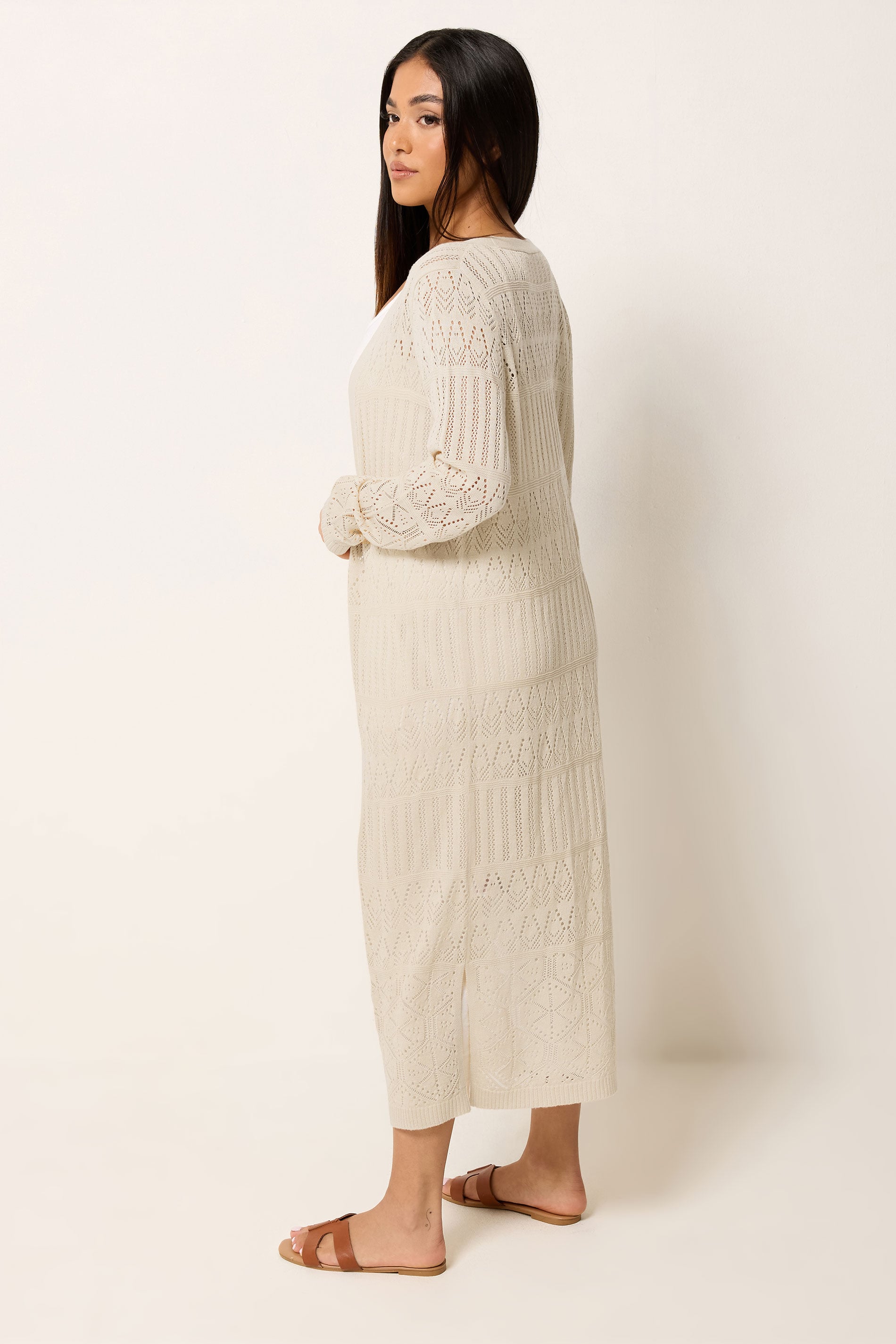 M&Co Petite Natural Brown Pointelle Longline Cardigan | M&Co 2