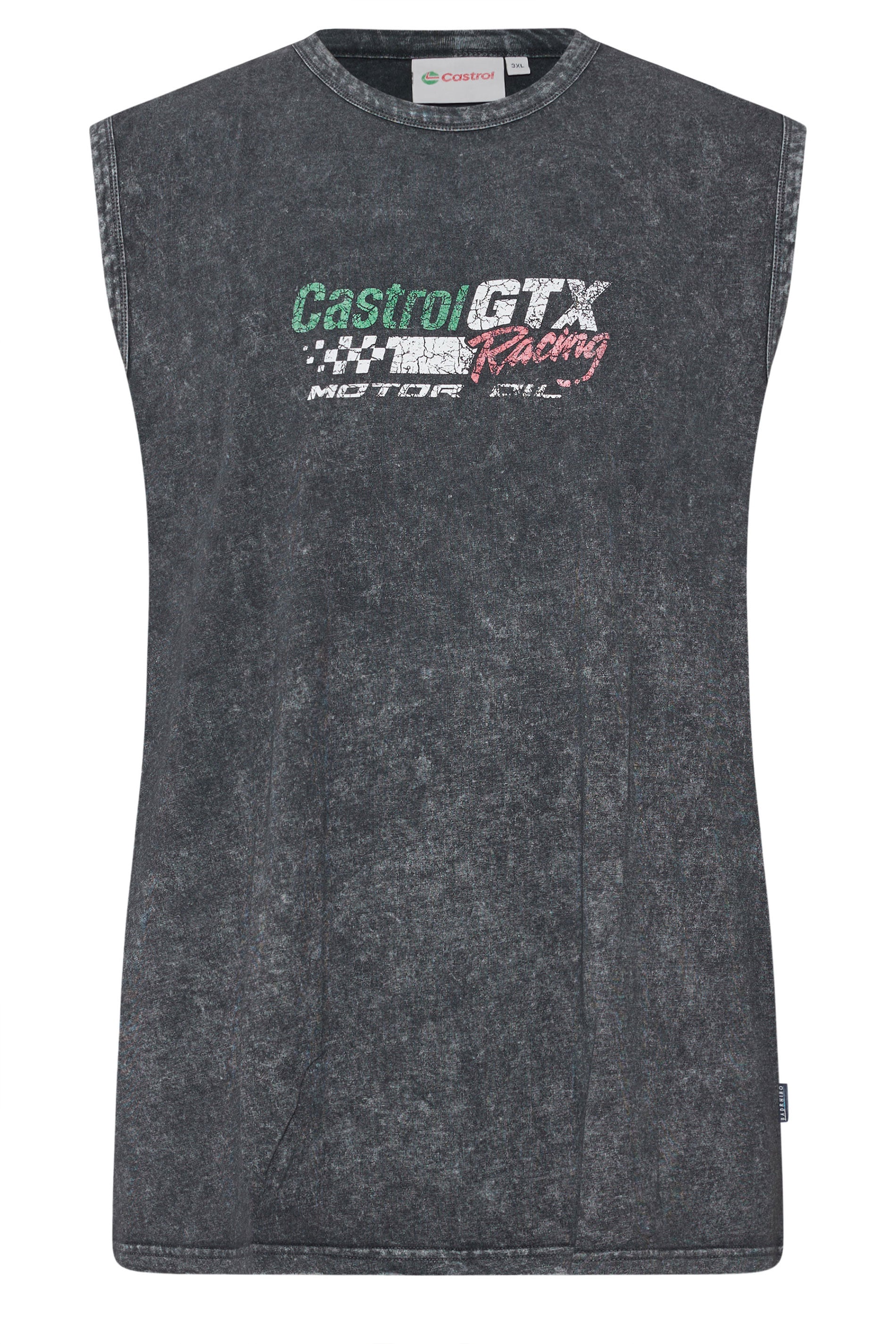 BadRhino Big & Tall Black Acid Wash 'Castrol' Graphic Vest | BadRhino 8