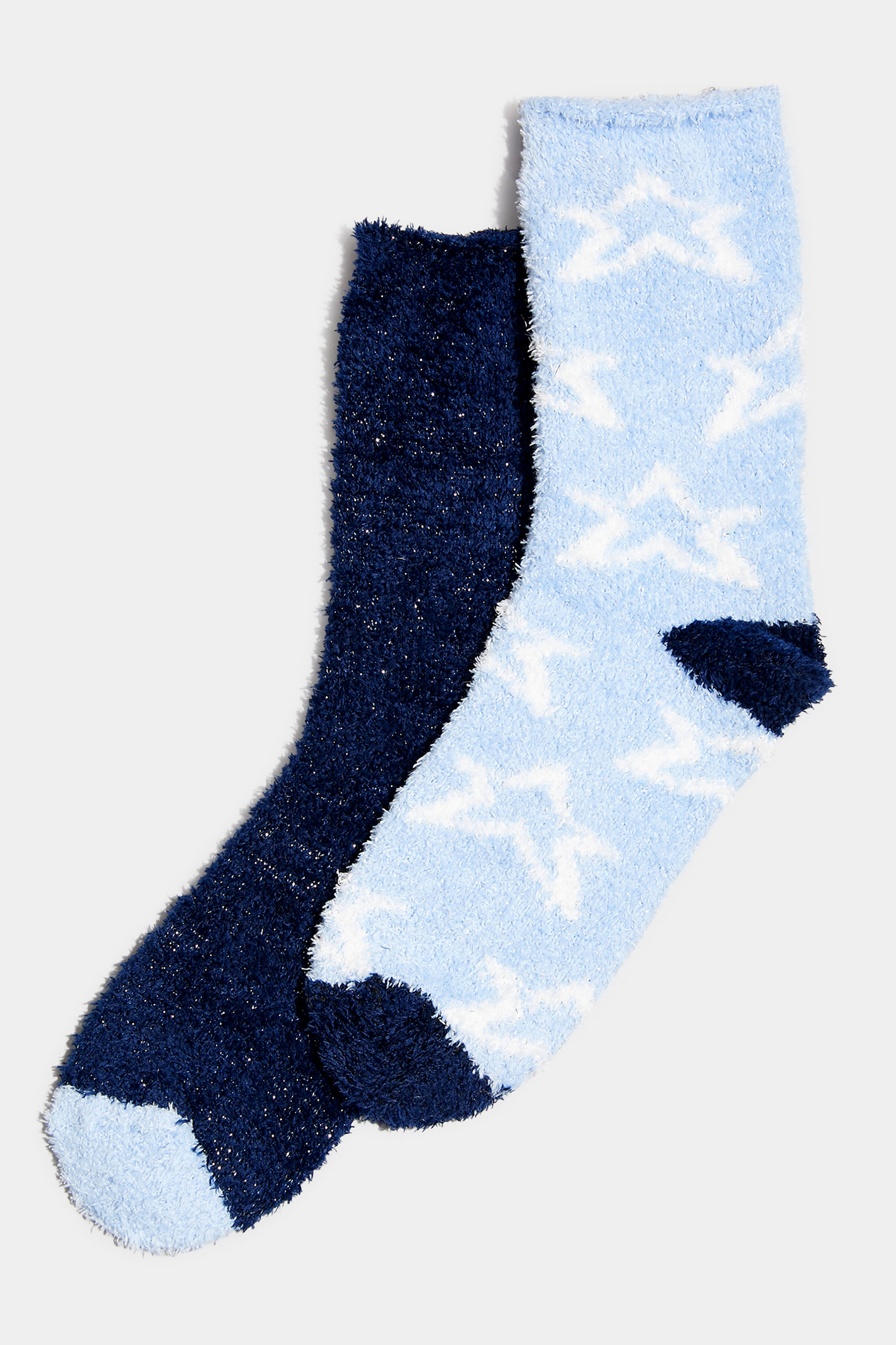 2 PACK Blue Metallic Star Print Fluffy Ankle Socks | Yours Clothing 2
