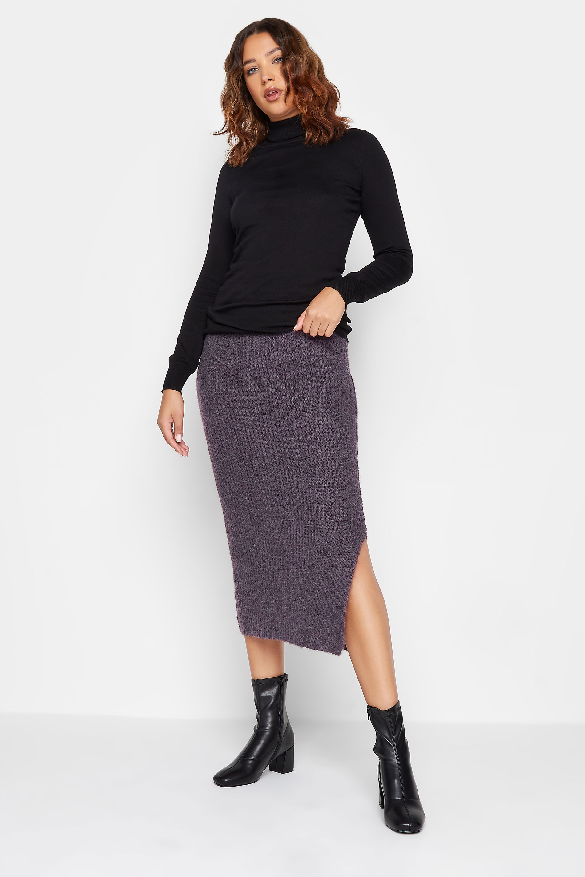LTS Tall Dark Purple Midi Knitted Skirt | Long Tall Sally 3