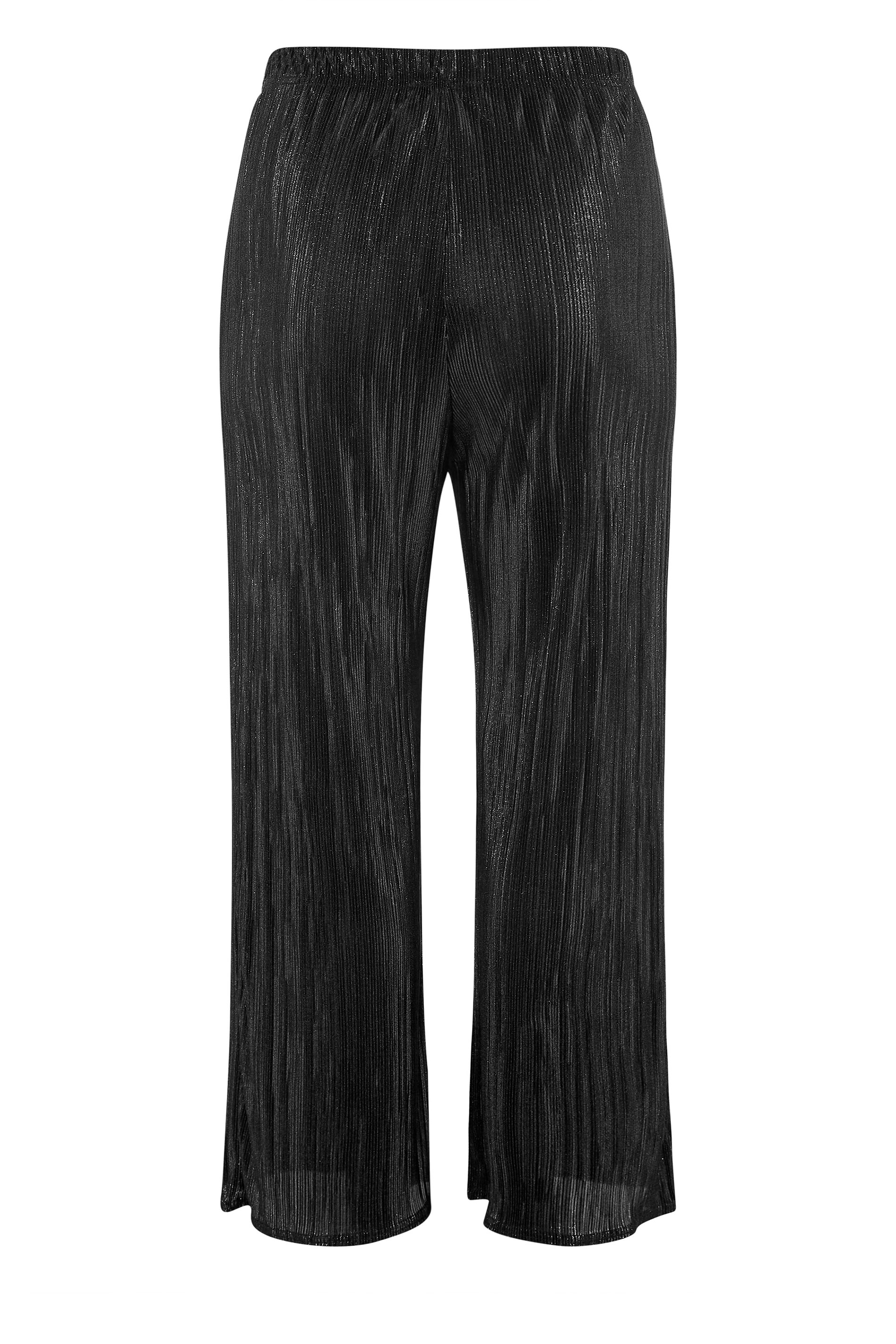 Black Glitter Plisse Wide Leg Trousers 