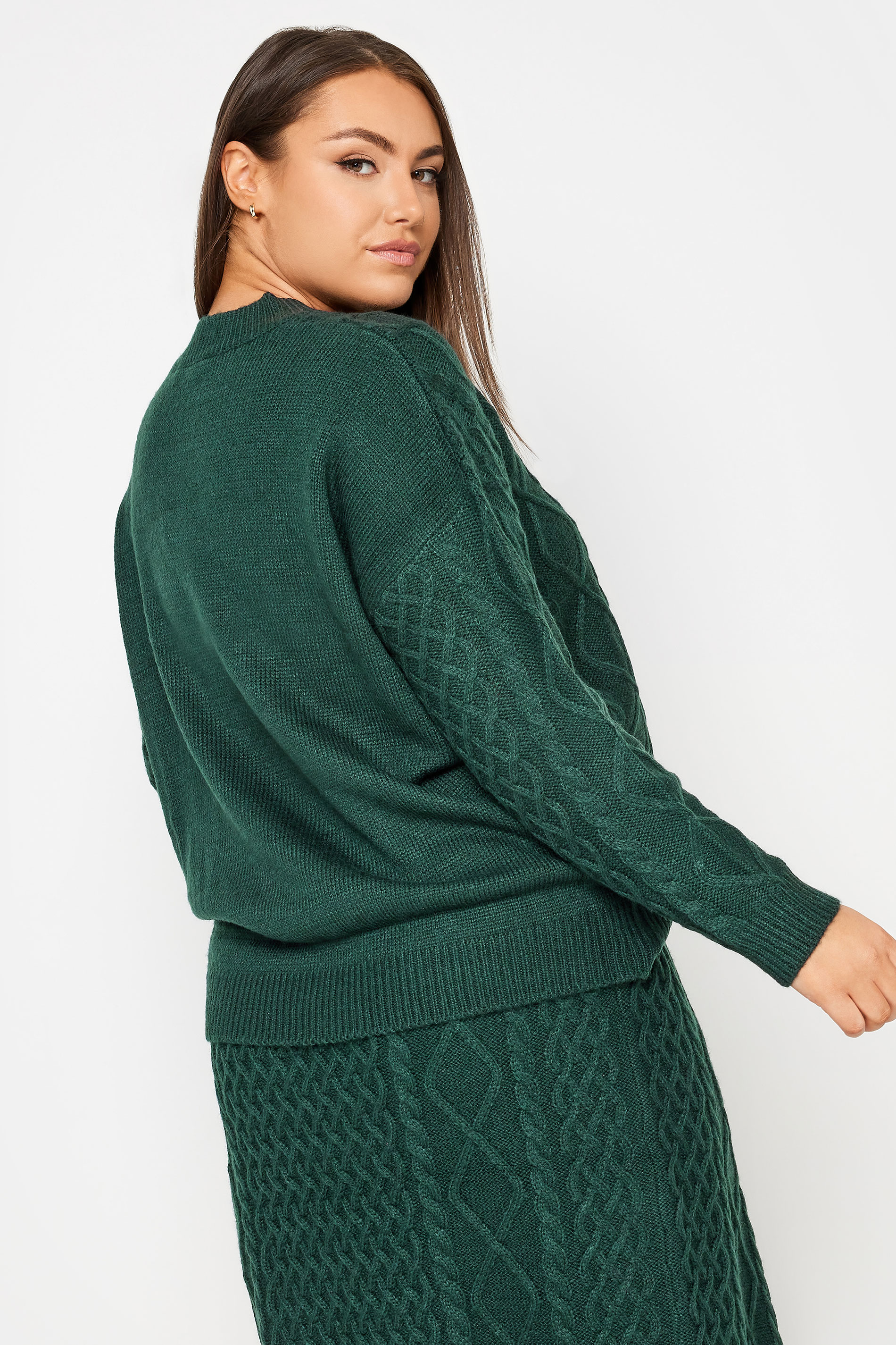 YOURS Plus Size Green Cable Knit Jumper | Yours Clothing 3