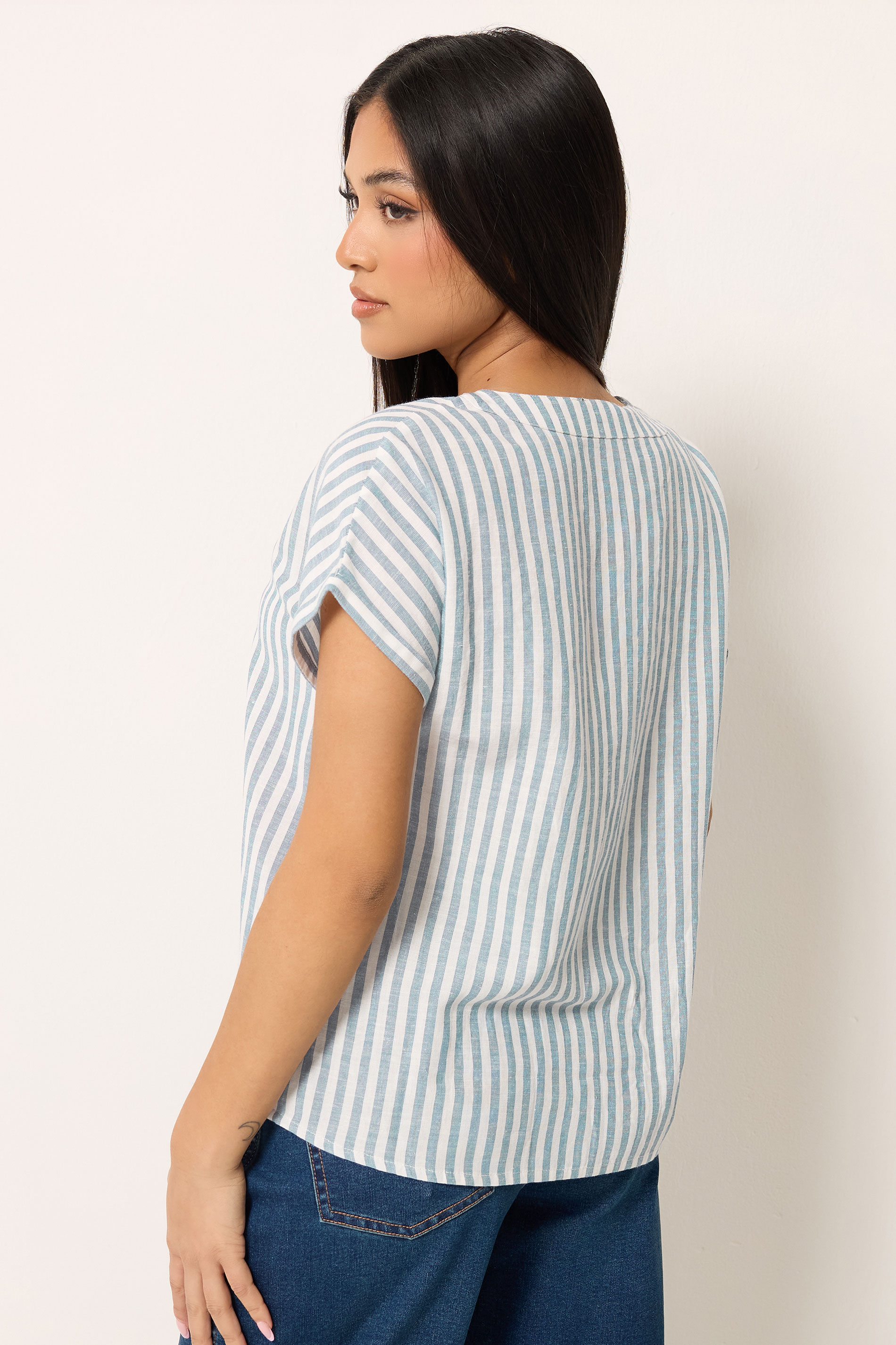 M&Co Petite Blue & White Stripe Blouse | M&Co 2