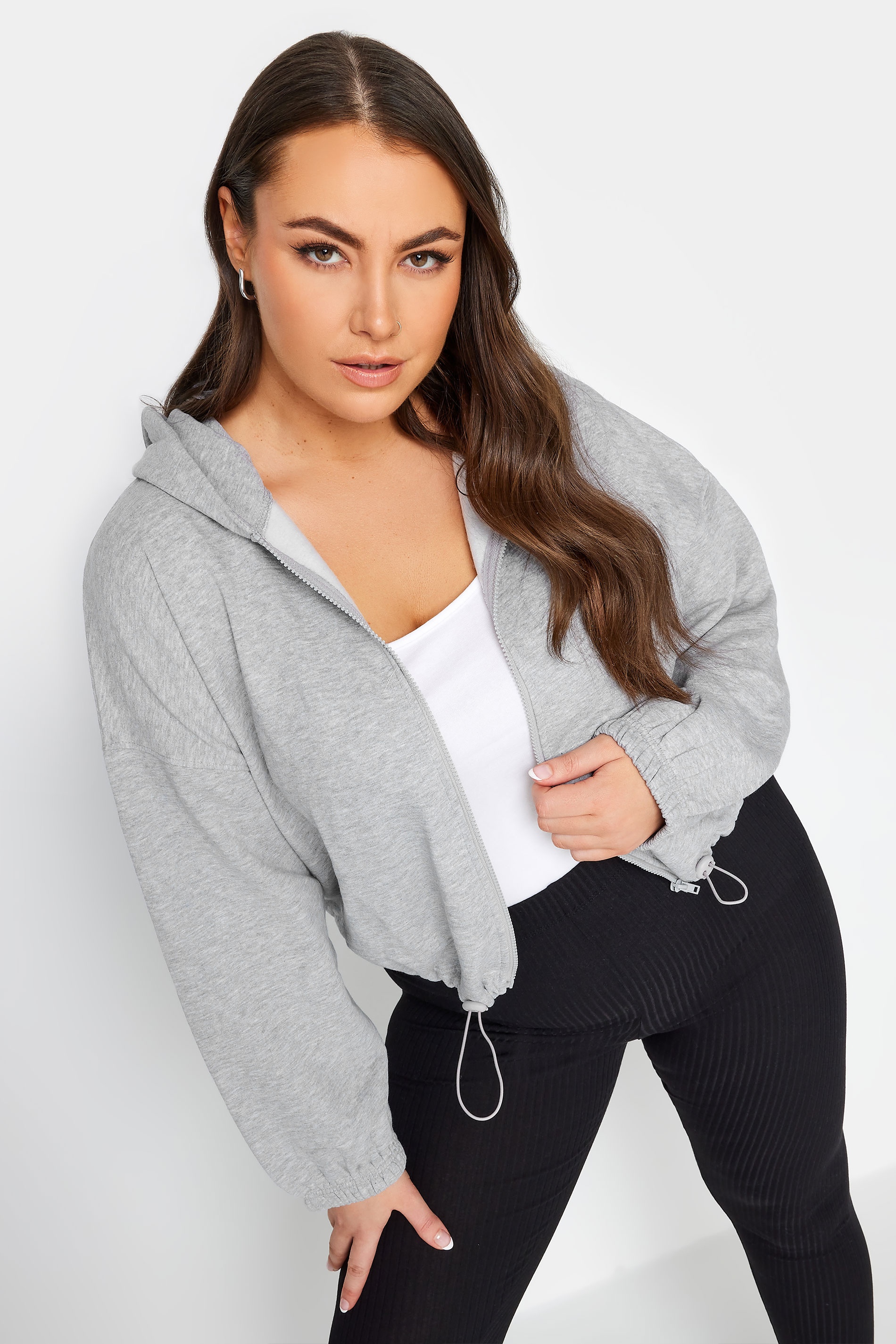 LIMITED COLLECTION Plus Size Grey Cropped Zip Through Hoodie