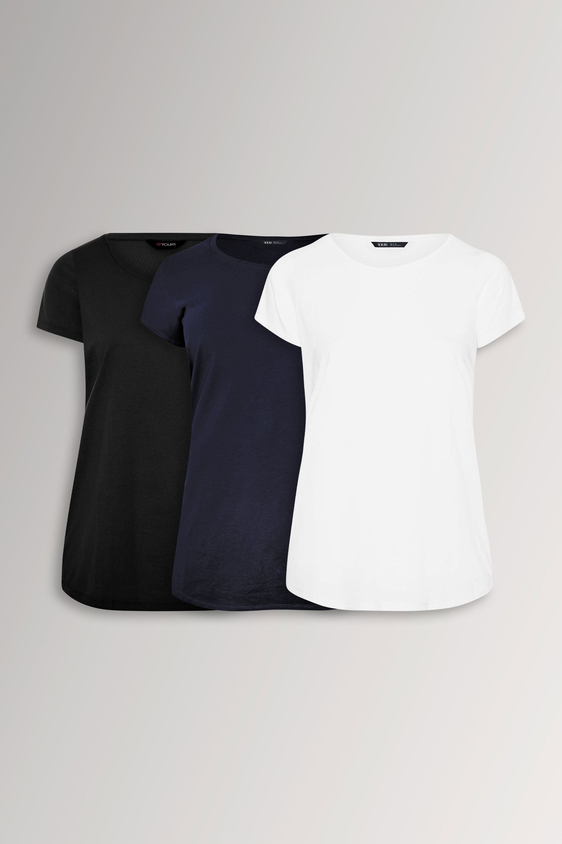 YOURS 3 PACK Plus Size Navy Blue & Black Core T-Shirts | Yours Clothing 3