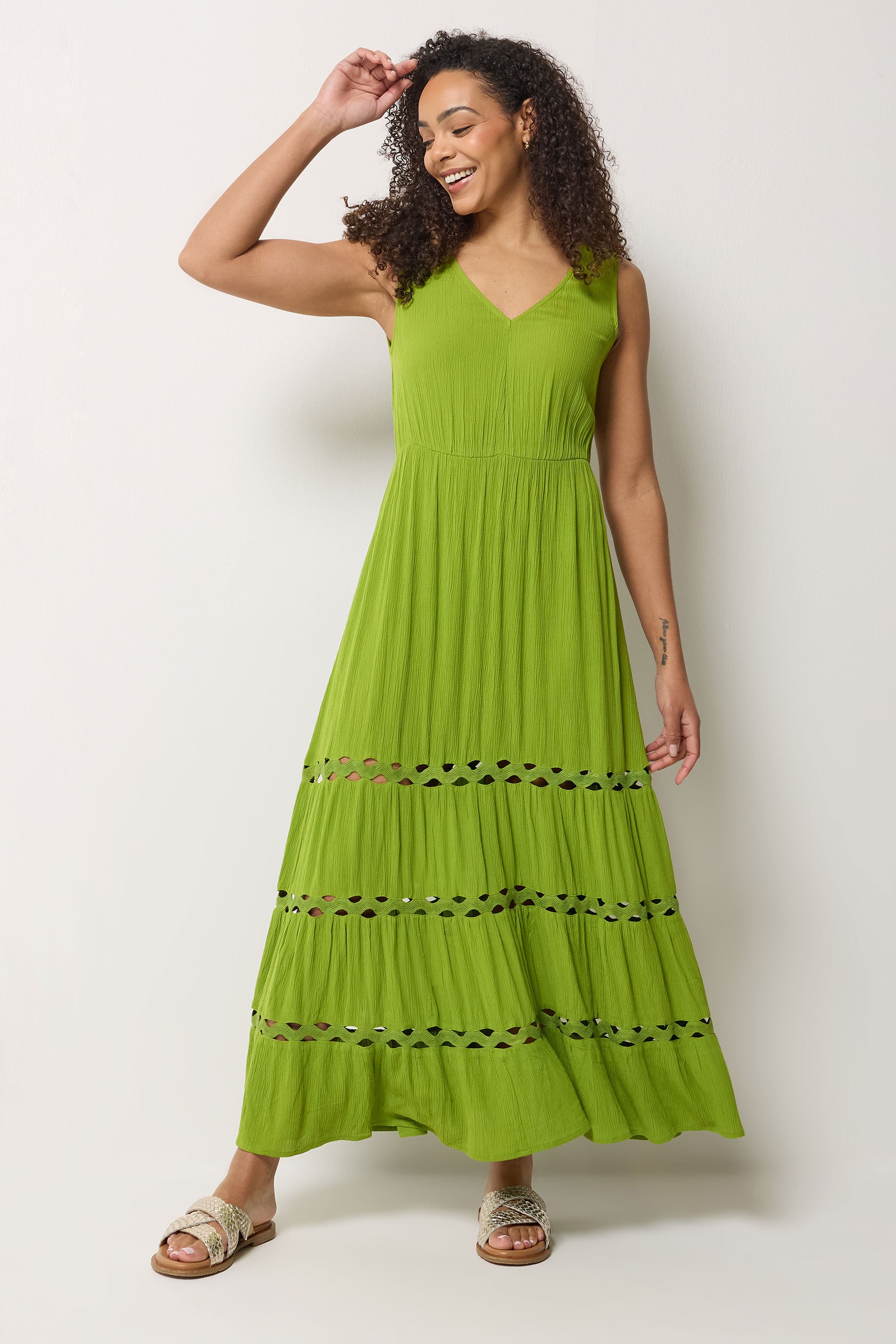 M&Co Green Sleeveless Tiered Maxi Dress | M&Co 2