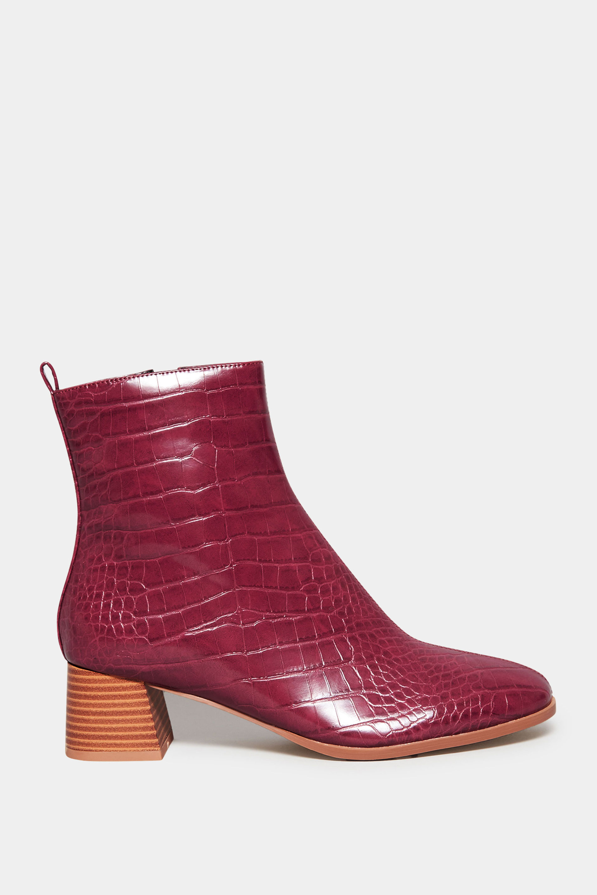 LTS Wine Red Croc Block Heel Boots In Standard Fit | Long Tall Sally 3
