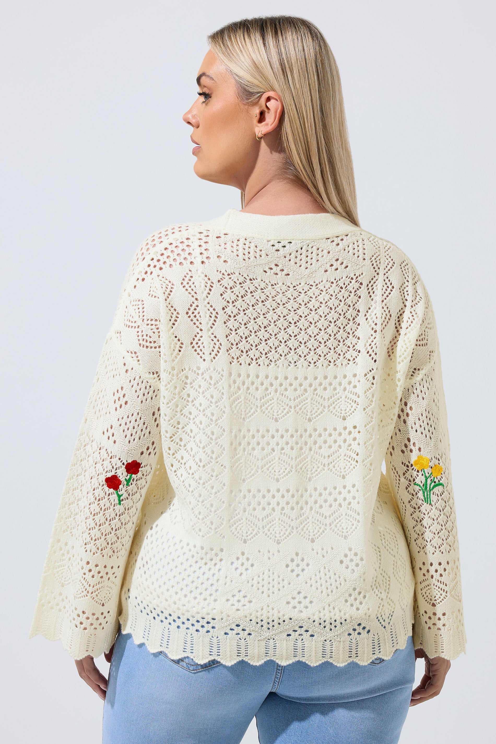 LIMITED COLLECTION Plus Size White Crochet Embroidered Cardigan 4