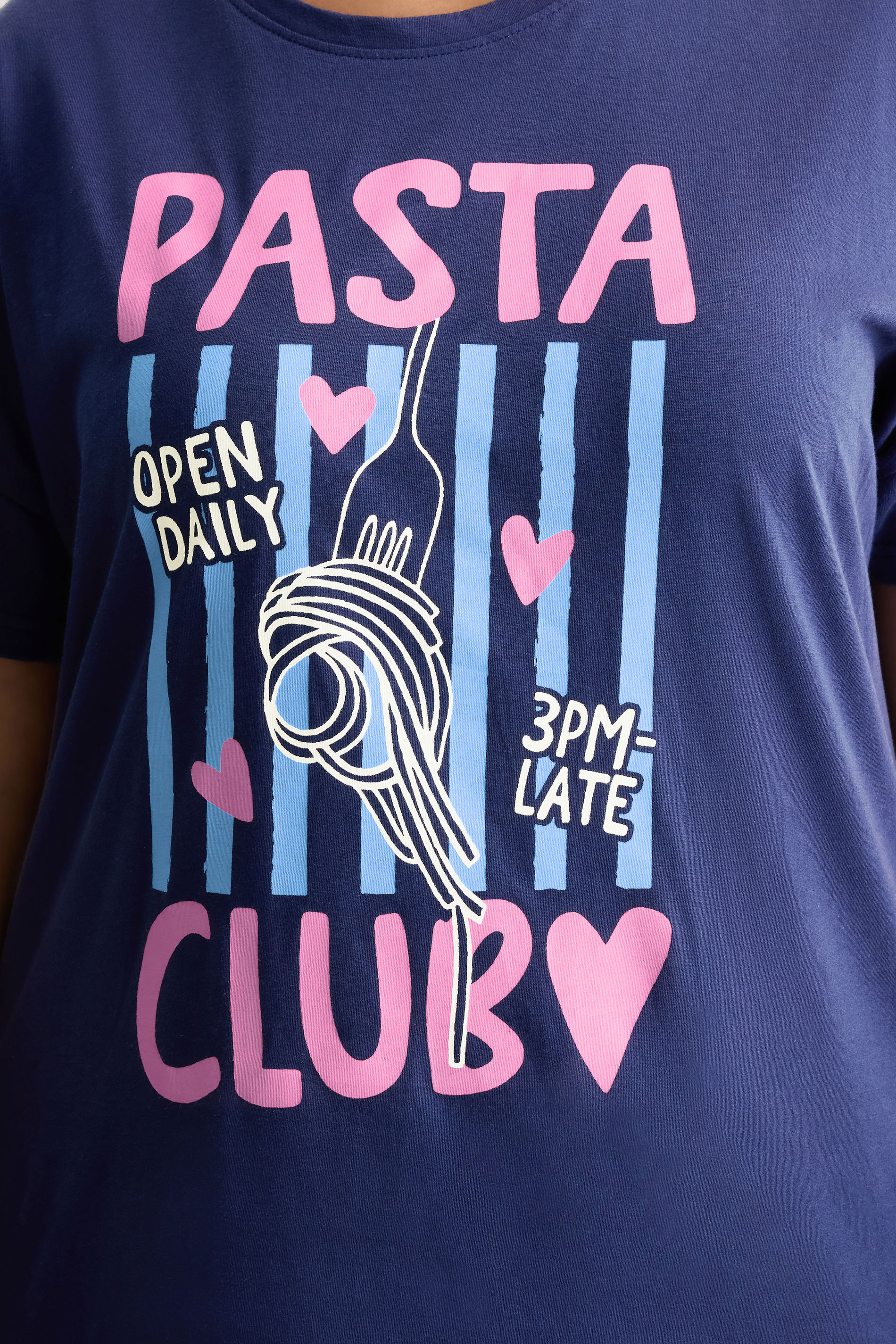 YOURS Plus Size Navy Blue 'Pasta Club' Wide Leg Striped Pyjama Set | Yours Clothing 4