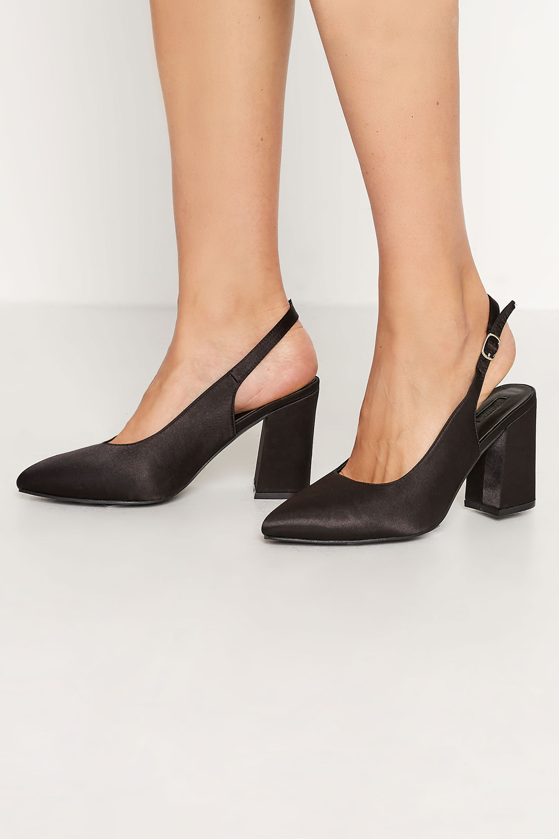 LIMITED COLLECTION Black Pointed Block Heel Court Shoes In Wide E Fit & Extra Wide EEE Fit 1