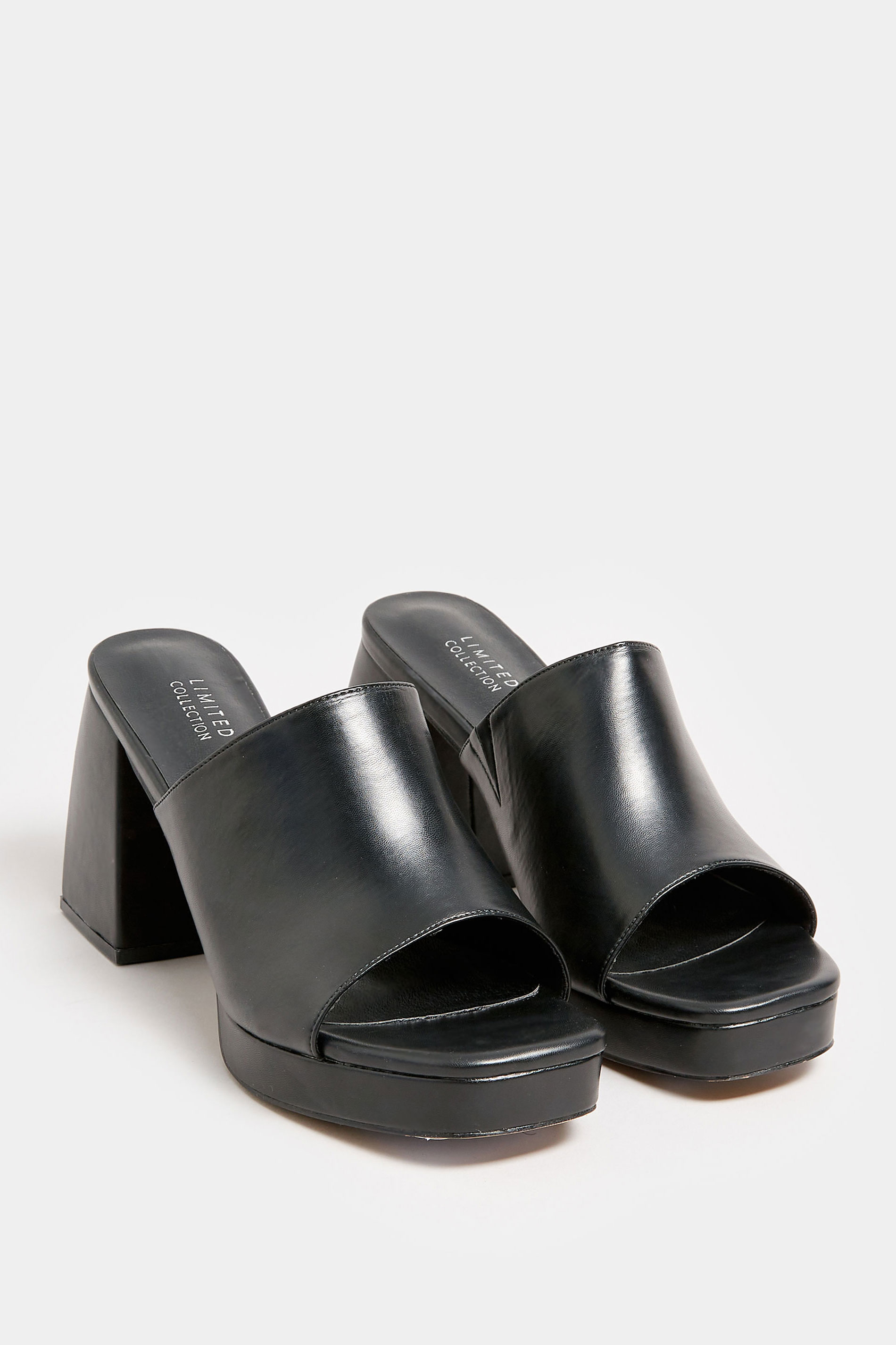 LIMITED COLLECTION Plus Size Black Platform Block Mule Sandal Heels In Wide E Fit | Yours Clothing  2