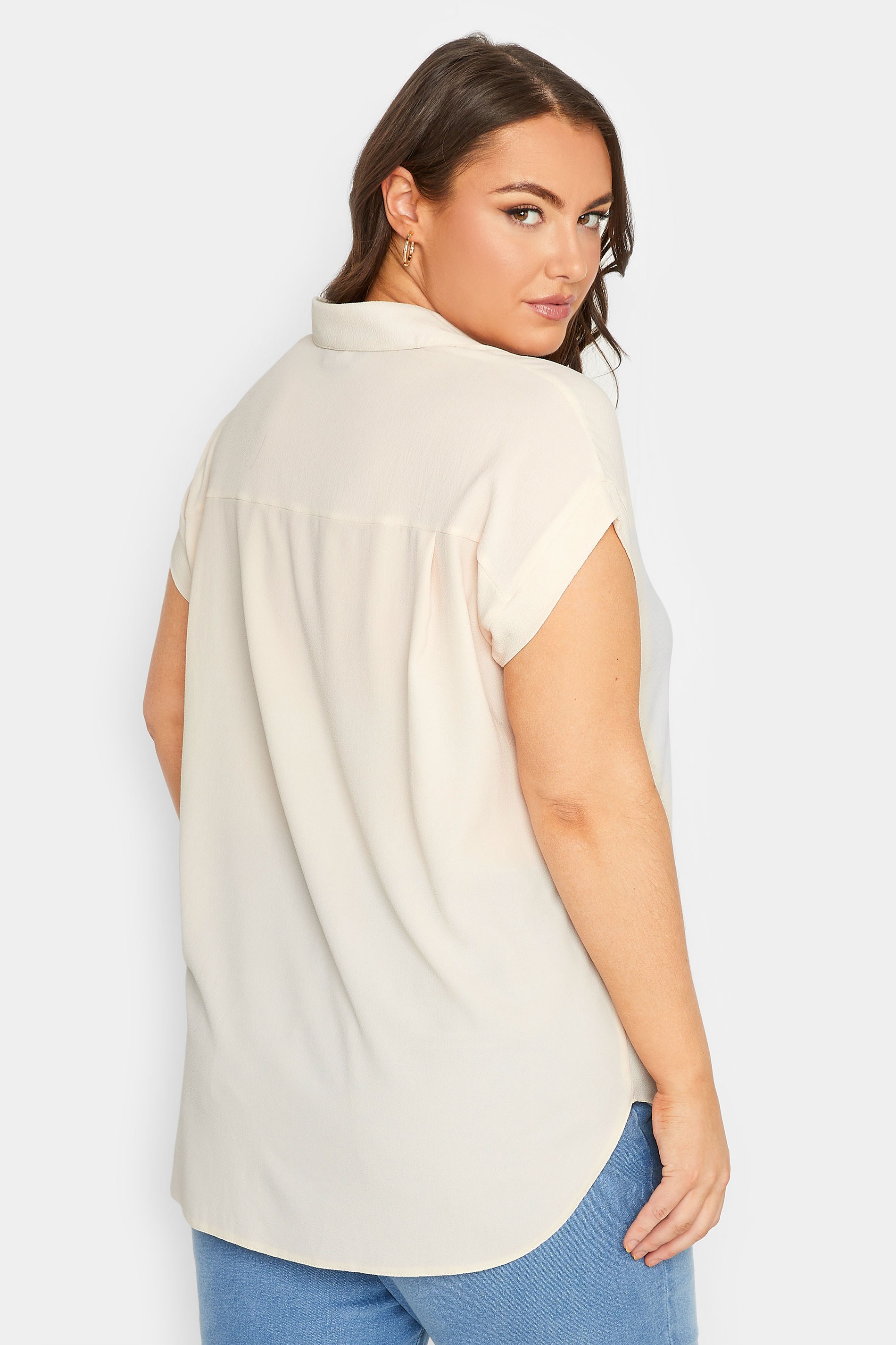 YOURS Curve Plus Size Cream Collared Shirt | Yours Clothing  3