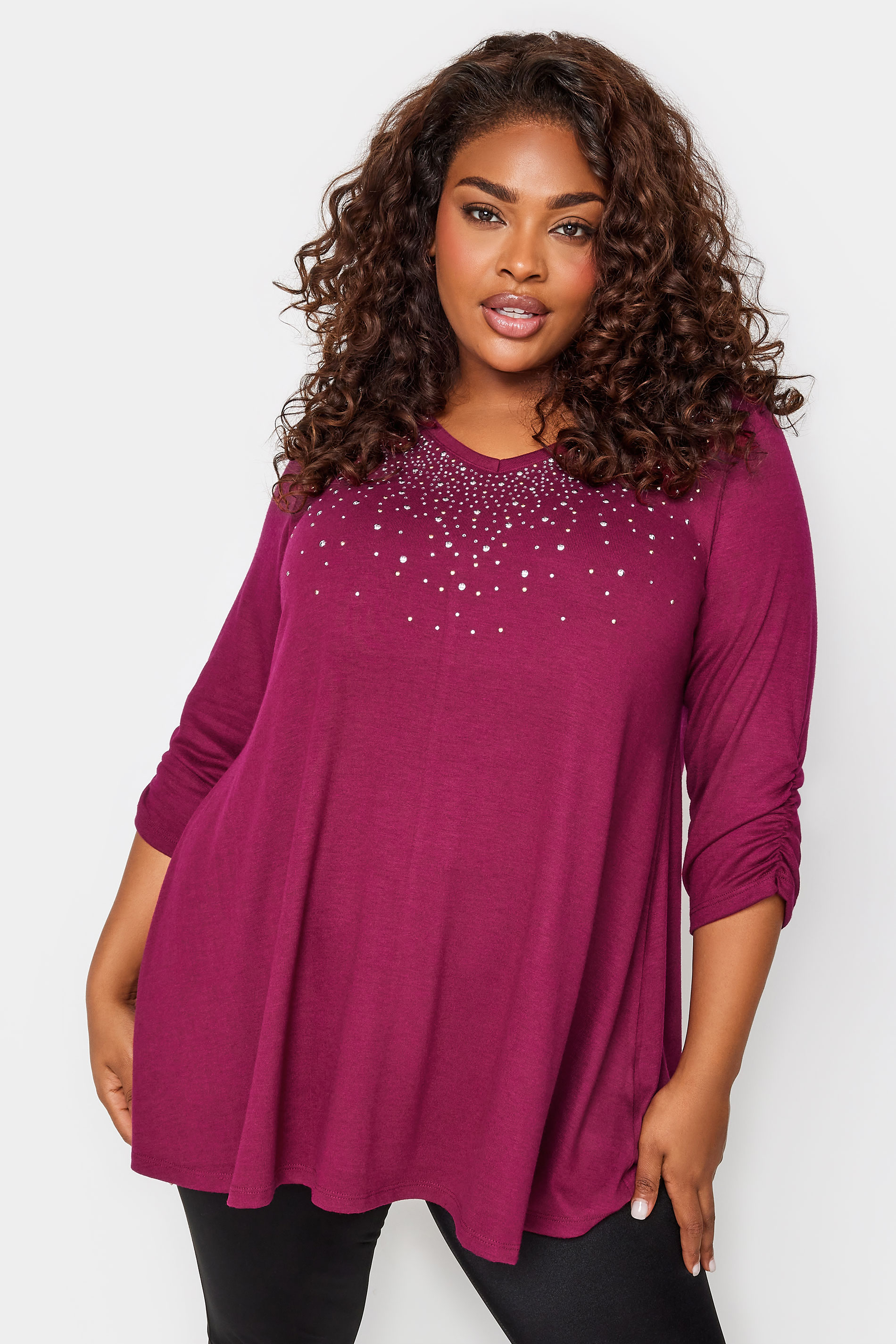 YOURS Plus Size Pink Stud Embellished Swing Top | Yours Clothing 1