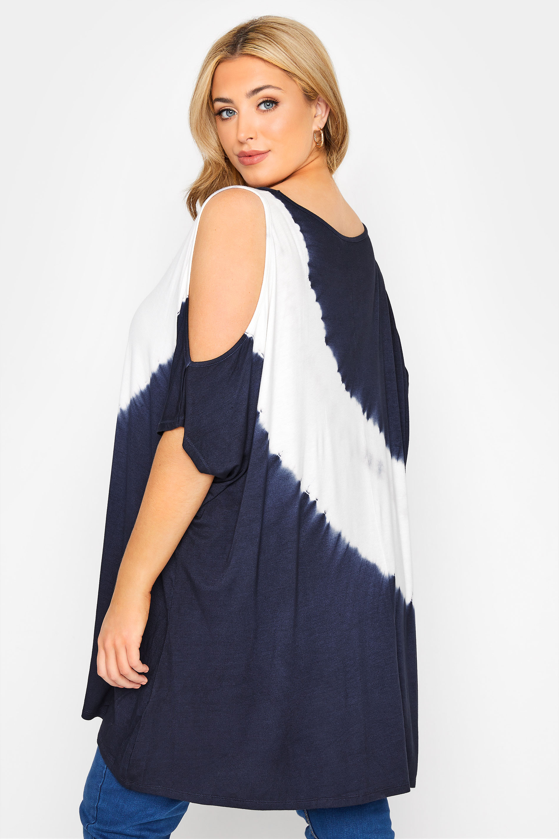 Plus Size Navy Blue Tie Dye Cold Shoulder T-Shirt | Yours Clothing 3
