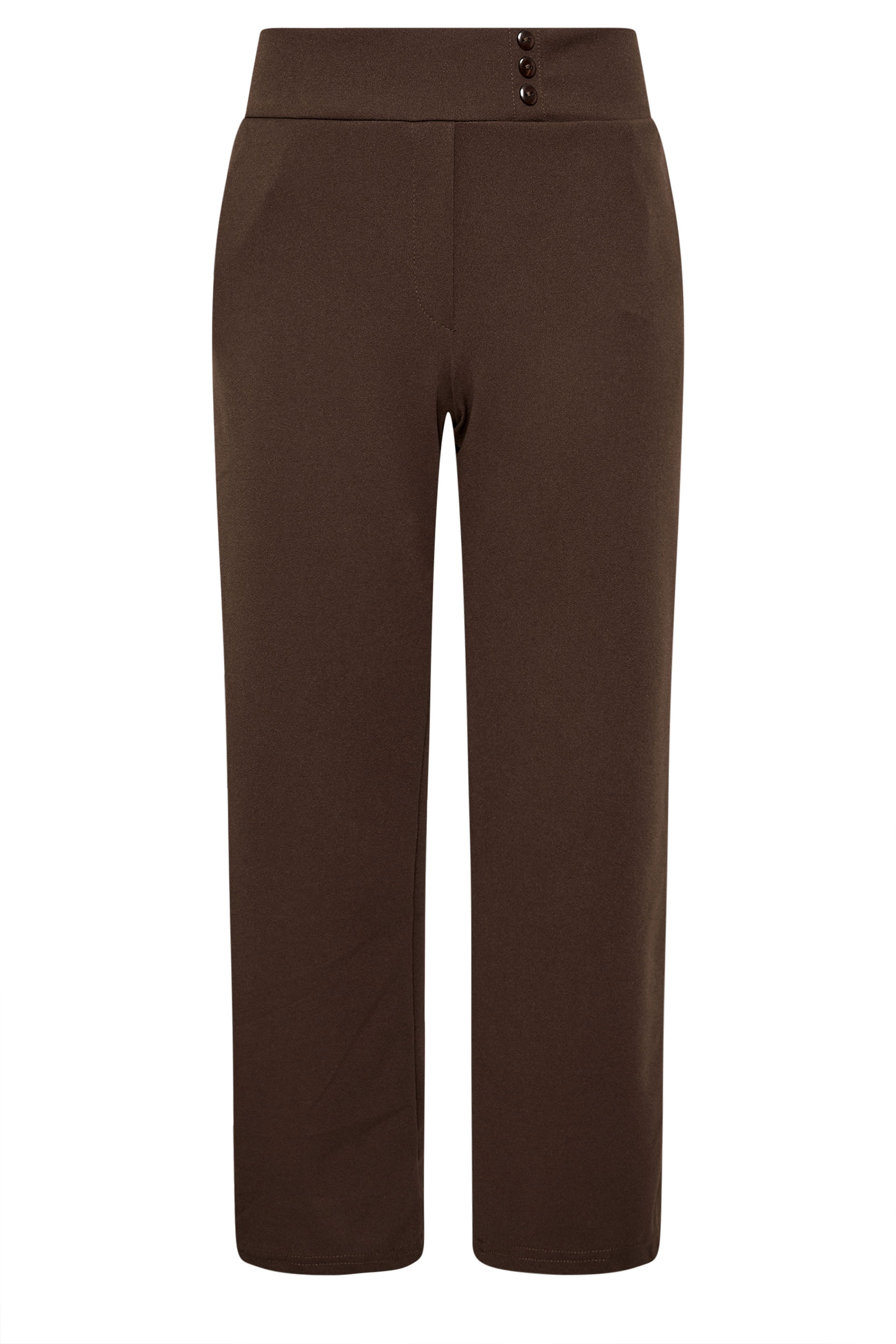 PixieGirl Petite Women's Chocolate Brown Scuba Button Trousers | PixieGirl 5
