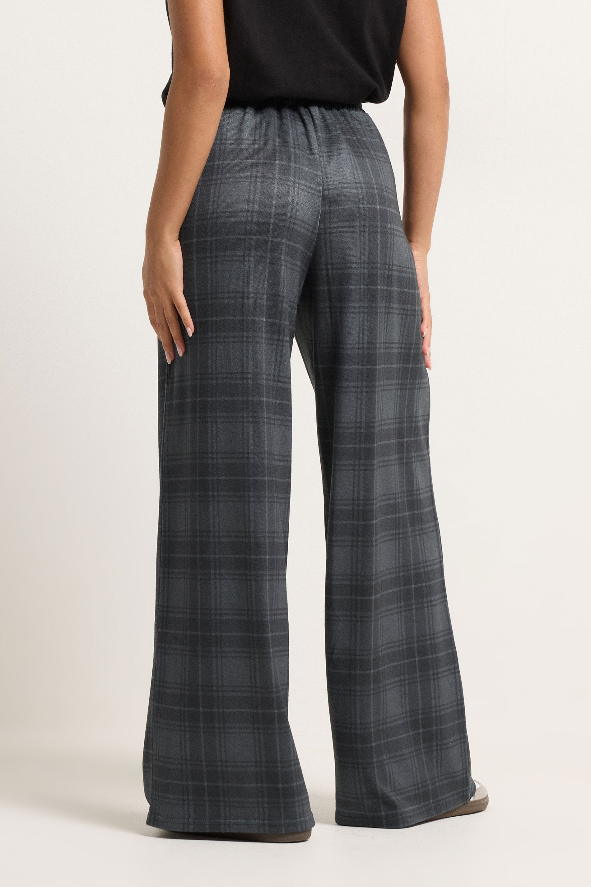 PixieGirl Petite Women's Grey Check Brushed Wide Leg Trousers | PixieGirl 2