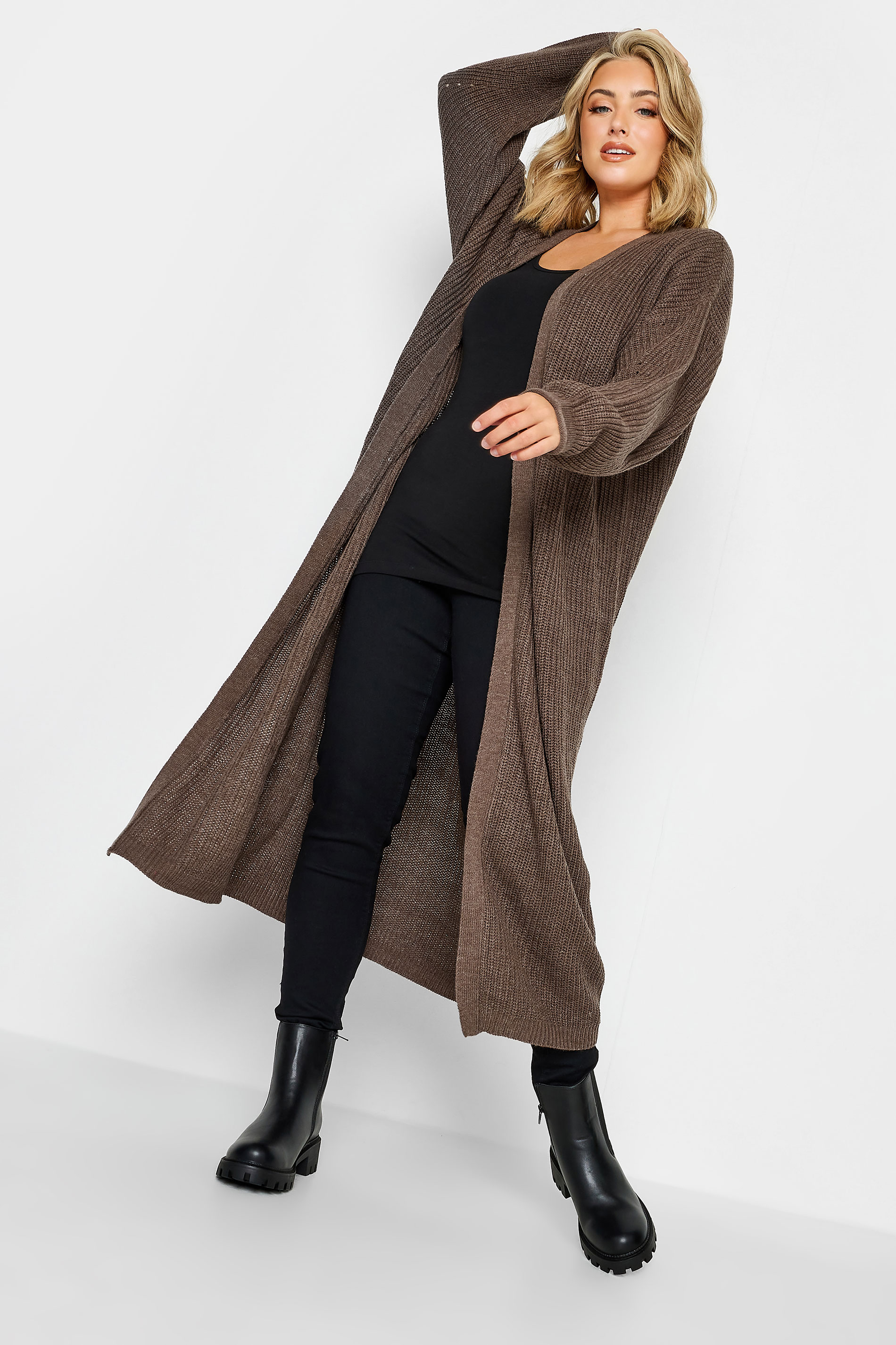 YOURS Plus Size Natural Brown Longline Cardigan | Yours Clothing 2