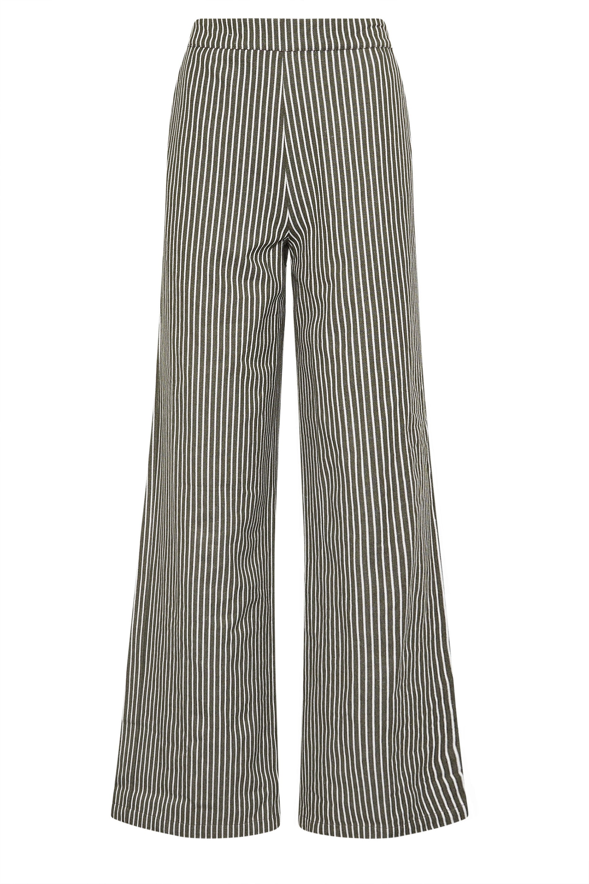 LTS Tall Women's Olive Green Stripe Cotton Wide Leg Trousers | Long Tall Sally 7