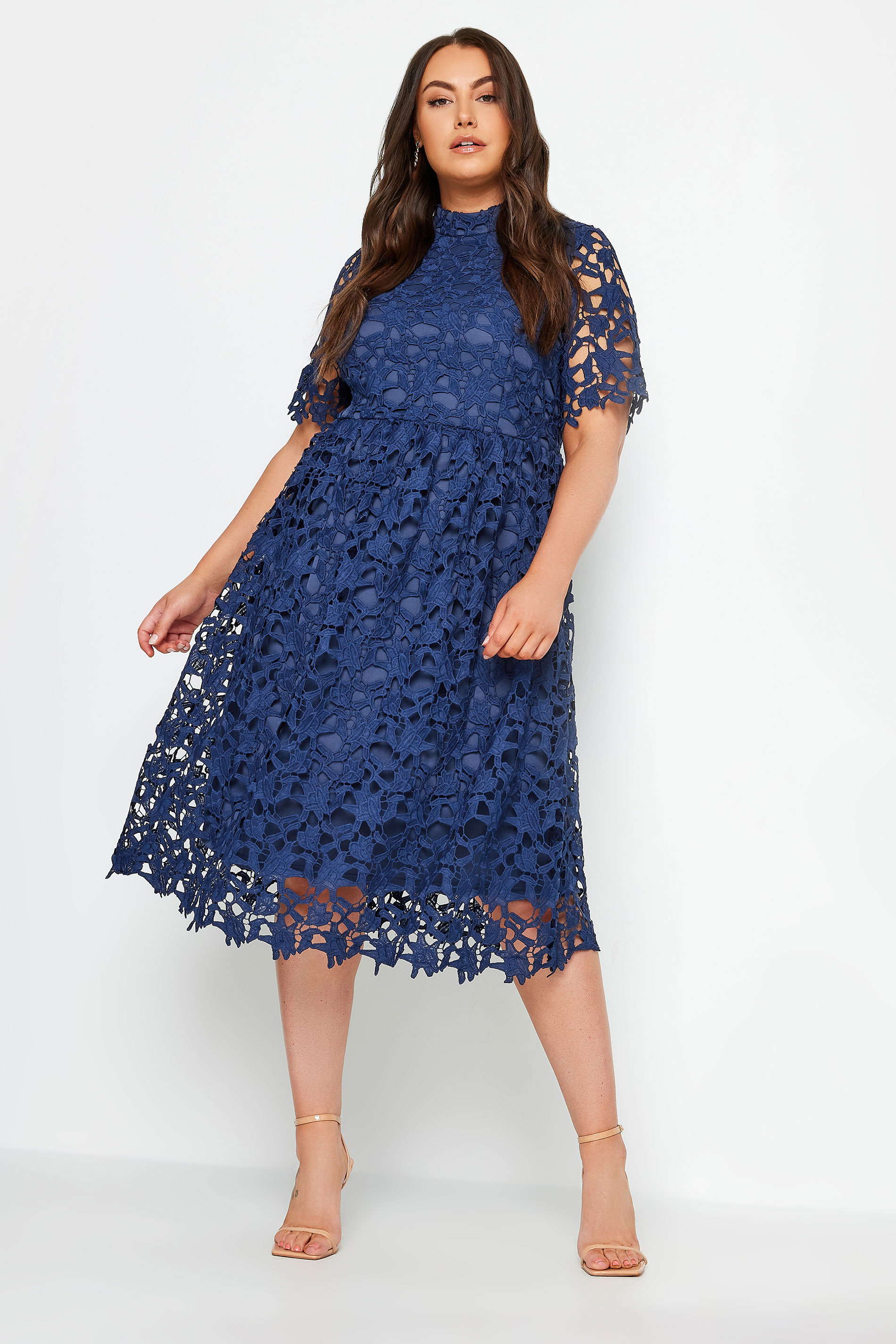 YOURS LONDON Plus Size Blue Crochet Lace Midi Dress | Yours Clothing 2